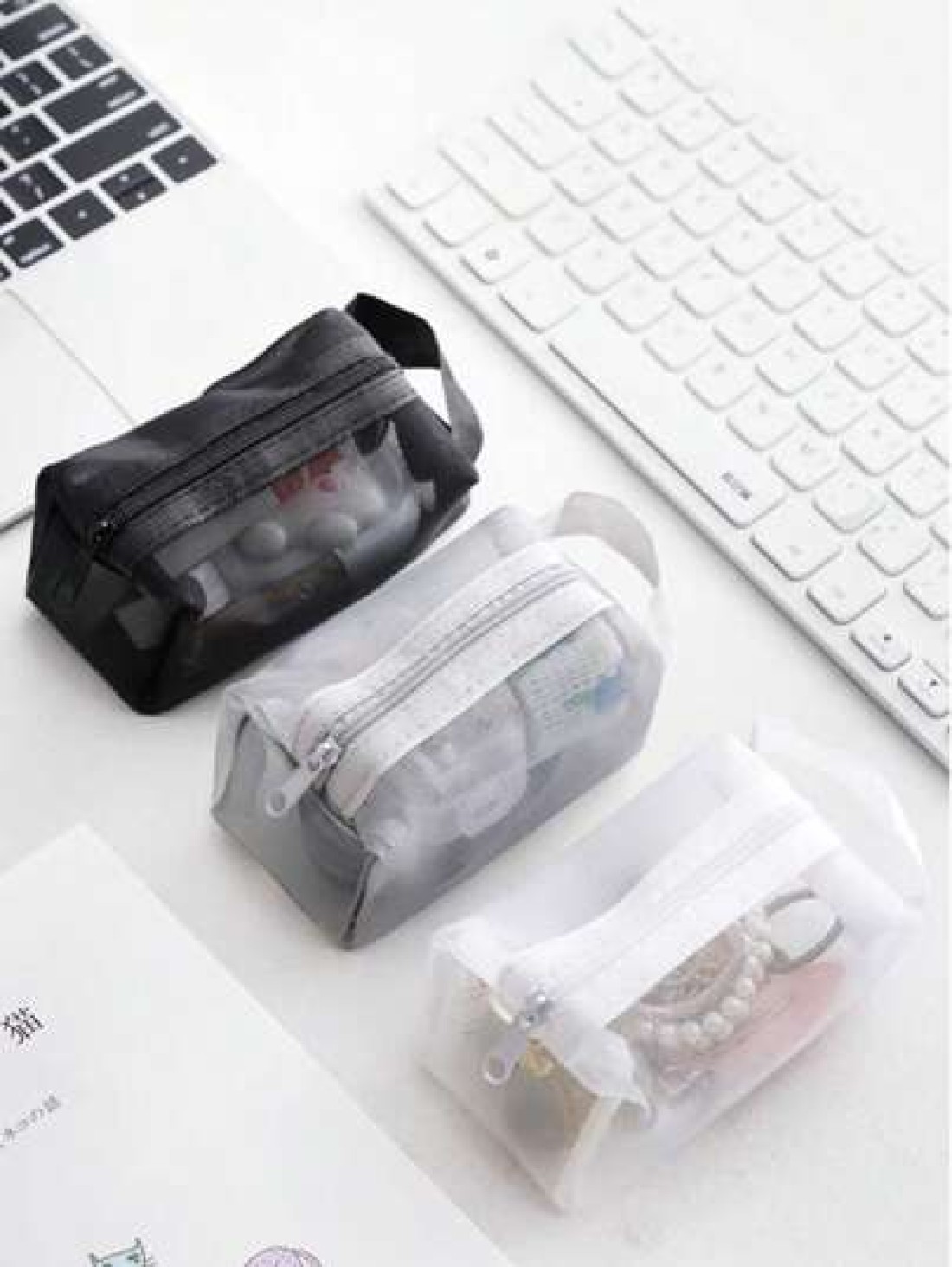 3 Packs Pouch Mesh Cosmetic Bag Portable Makeup Pouch Travel Toiletry Bag For Makeup Organizer Home Office Travel Accessories Mesh Makeu Makeup Organizer