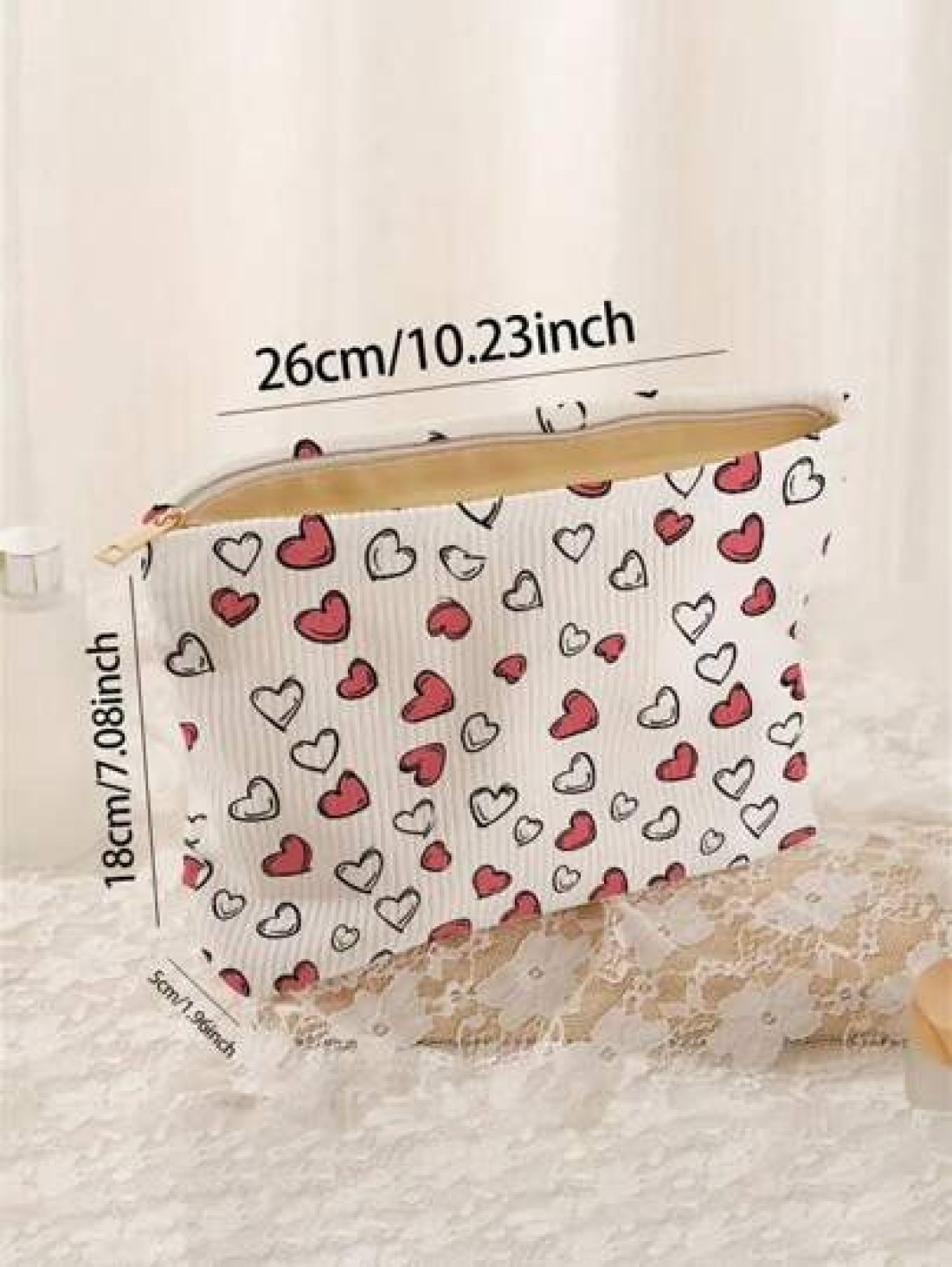 1pc Portable Zippered Storage Bag Cute Heart Pattern Double Sided Print Multi Function Cosmetic Pouch Boho Vibes Travel Makeup Bag Aesthetic Gift For Women Spring Must Have Perfect For Valentine s Day