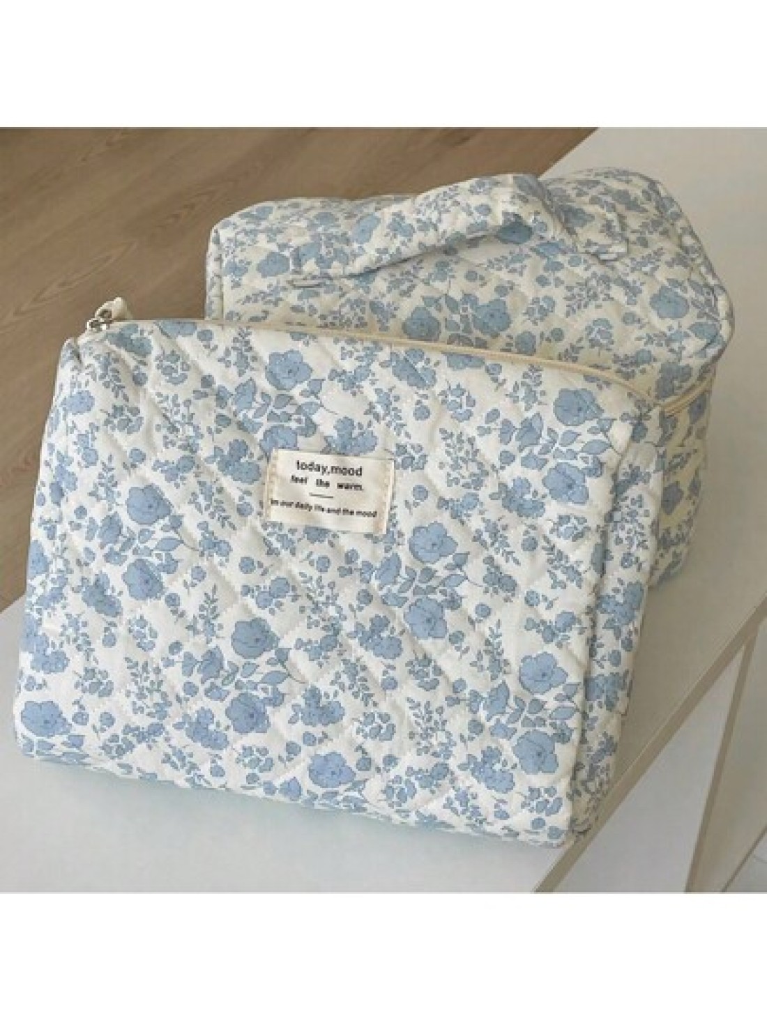 1 3pcs Blue Begonia Flower Makeup Bag Large Capacity Portable Organizer Pouch Multi Functional Handbag Cosmetic Storage Bag Toiletry Bag For Women Men With Handle Compartments For Home School Dorm Tra