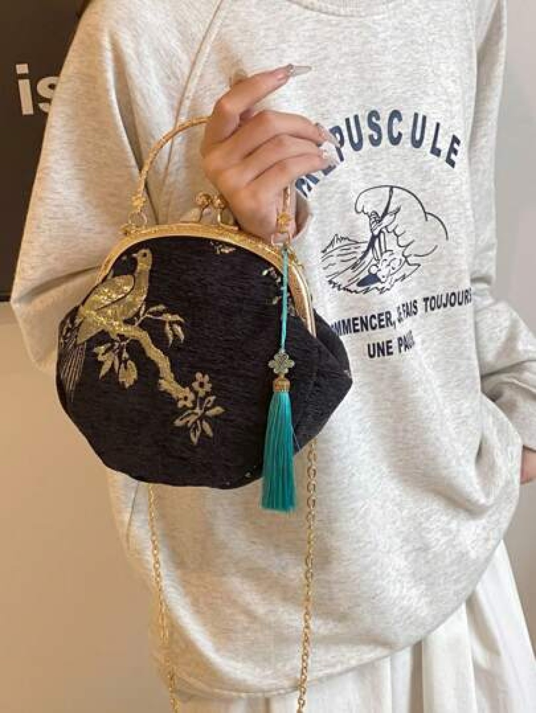 Summer Random Pattern Hanfu Style Crossbody Bag New Clip Mouth Handbag For Women