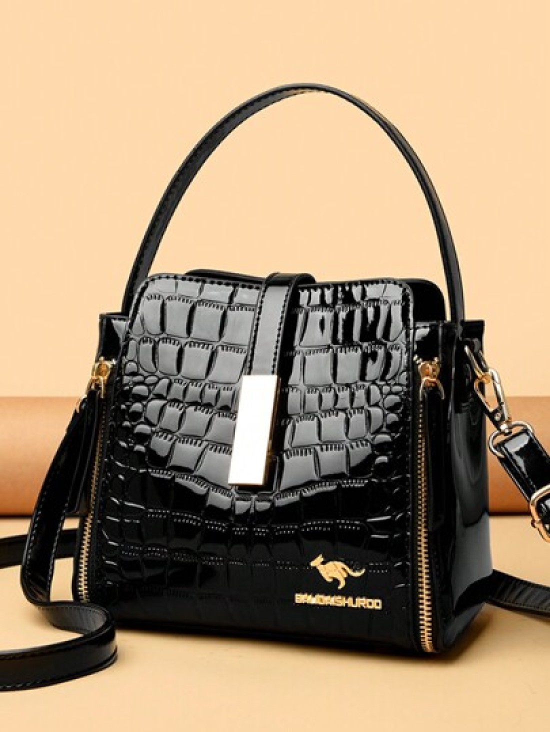 Women Patent Leather Handbag High Quality Lnterior Slot Pocket Leather Bucket Bag Female Shoulder Bag Luxury Brand Crossbody Bag