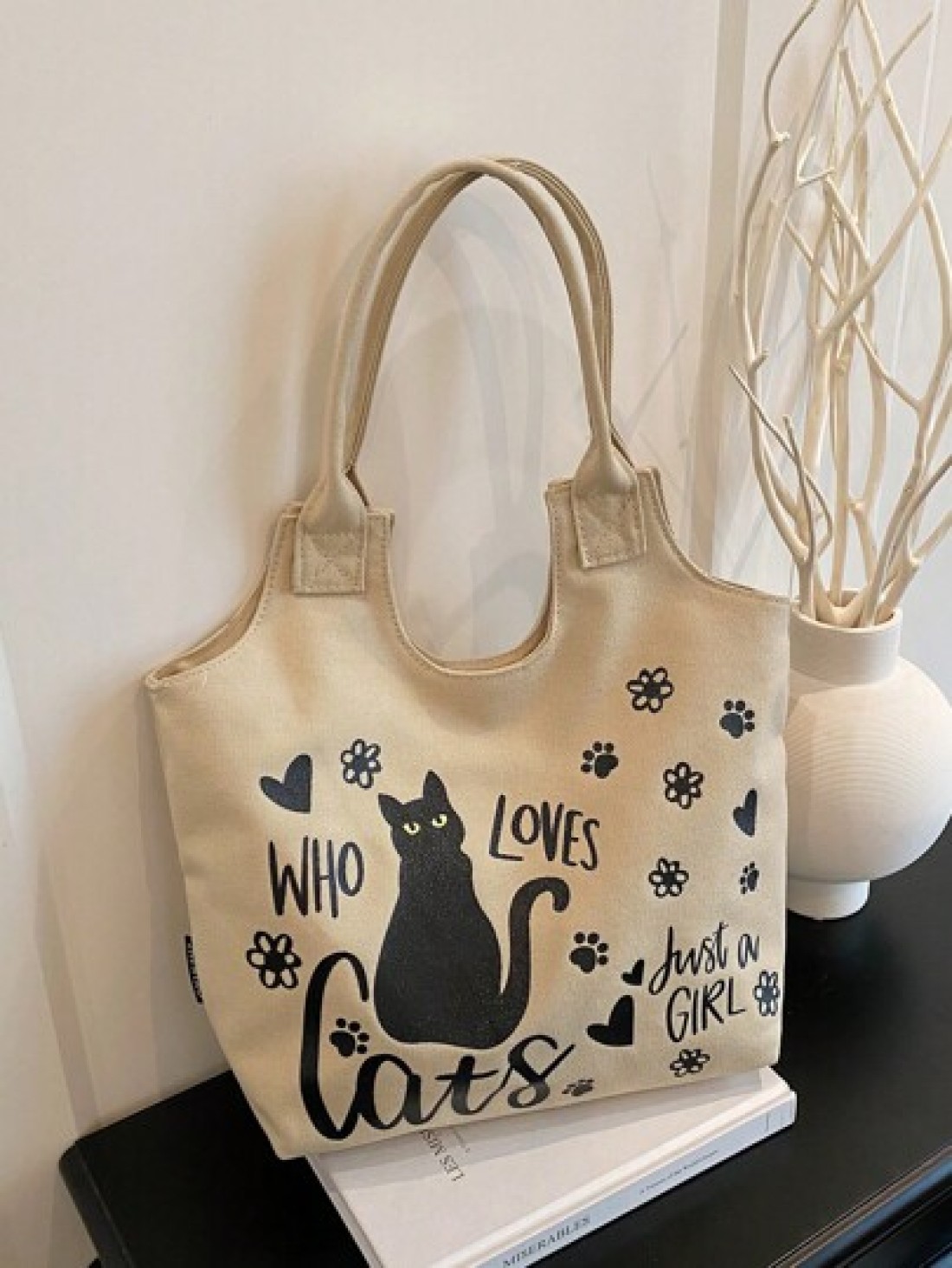New Fashion Casual Women s Underarm Bag Large Capacity Tote Bag Cat Print Pattern Women s Shoulder Bag Canvas Material
