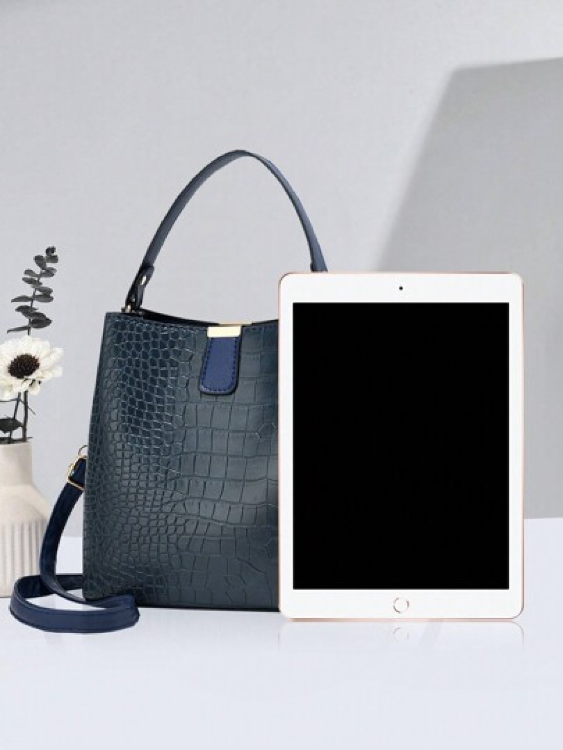 Large Capacity Lightweight Portable And Casual Fashionable Mini Crocodile Embossed Top Handle Bucket Bag Crocodile Embossed Bucket Bag Faux Leather Shoulder Bag Women s Fashion Bag