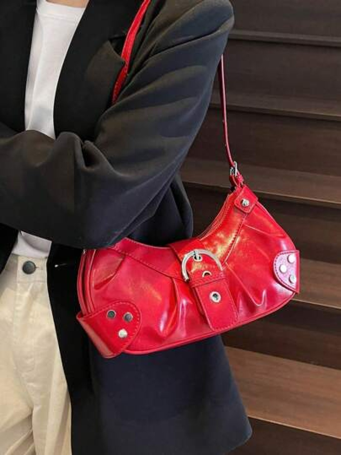 Niche Design Casual Versatile Minimalist Fashion PU Texture Shoulder Crossbody Handheld Crescent Bag