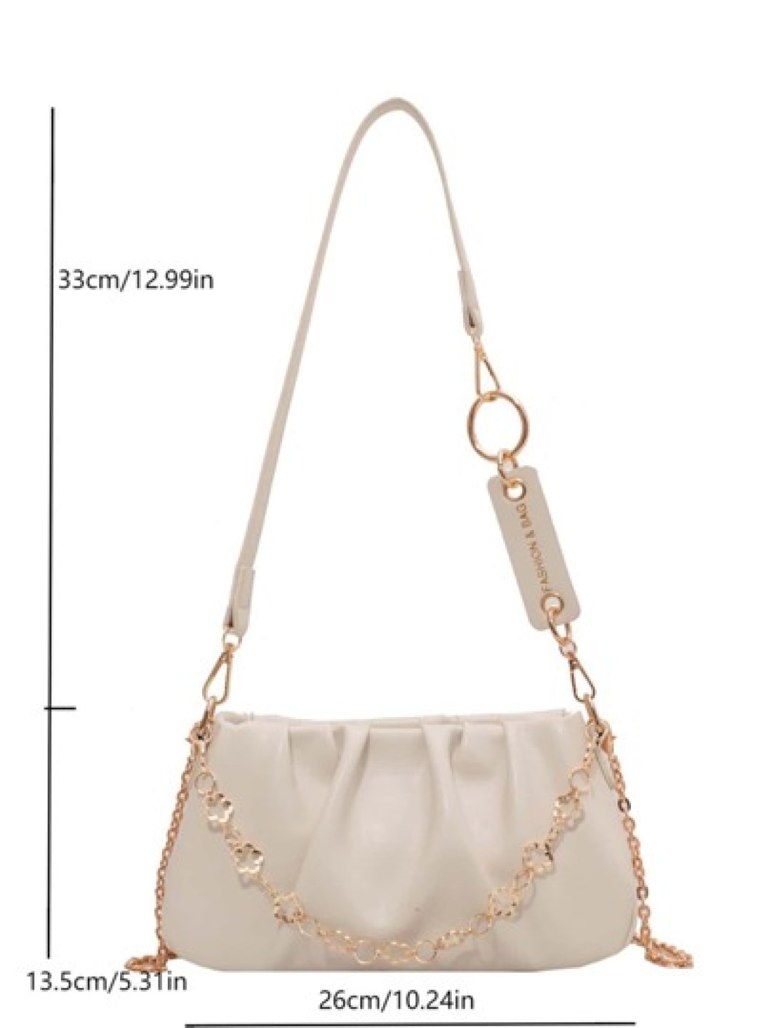 CONTAINEVERY Fashionable Moire Chain Decor Ruched Bag Classic Carryalls Latest Stylish Cloud Sling Bag With Chain Handle And Detachable Strap Beige For Women Rookies White Collar Workers For Teacher G
