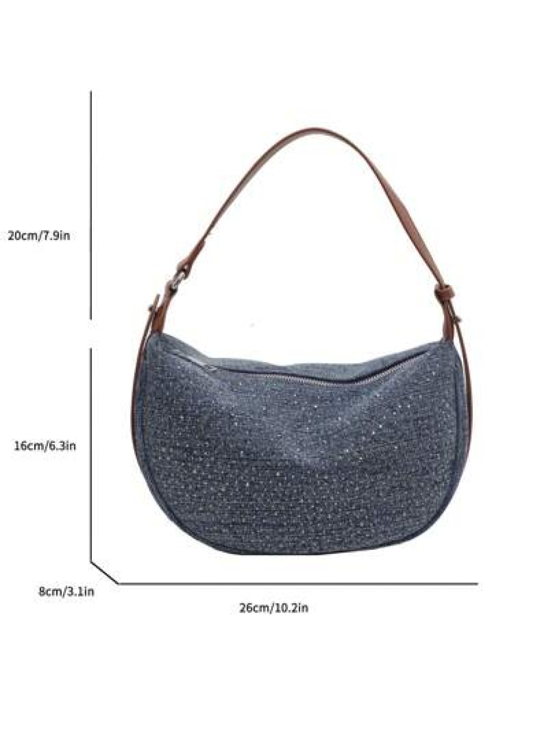 Light Blue Denim Rhinestone Decor Underarm Women Shoulder Bag Fashionable Versatile For Work Dating Casual Spring Summer