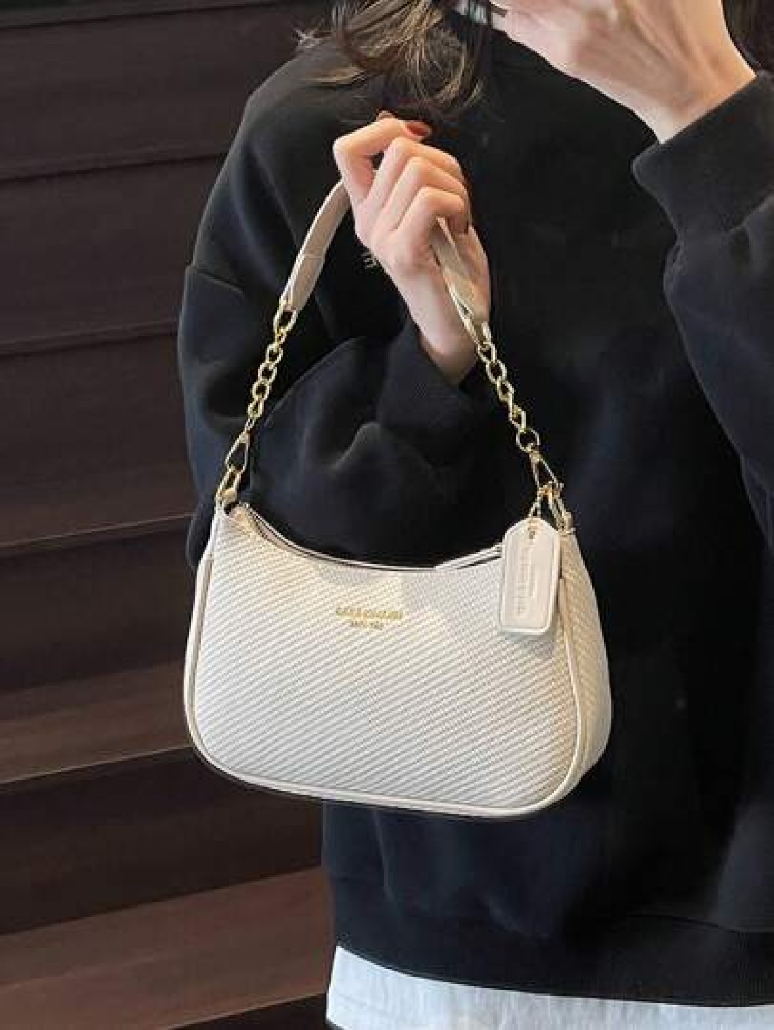 New Elegant Solid Color PU Underarm Bag Metal Chain Handle Women Shoulder Bag