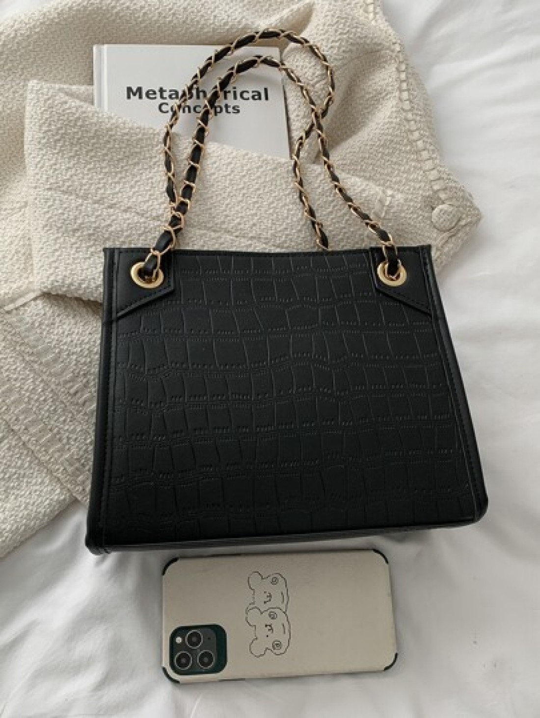 Lightweight Business Casual Crocodile Embossed Chain Square Bag For Teen Girls Women College Students Rookies White collar Workers Perfect for Office Work Business Commute Best Work Bag for Women For
