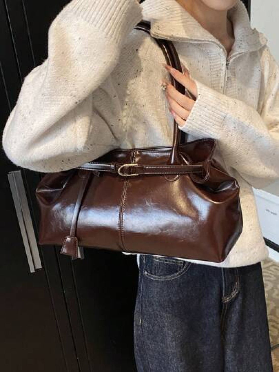 1pc Women s High Capacity Tote Handbags Female Pu Leather Shoulder Bags Handbag Bags For Girl Casual Classic Simple Designer Business Style Bag Fashion Lady Commute Handbags Commuting To Work Black Wh