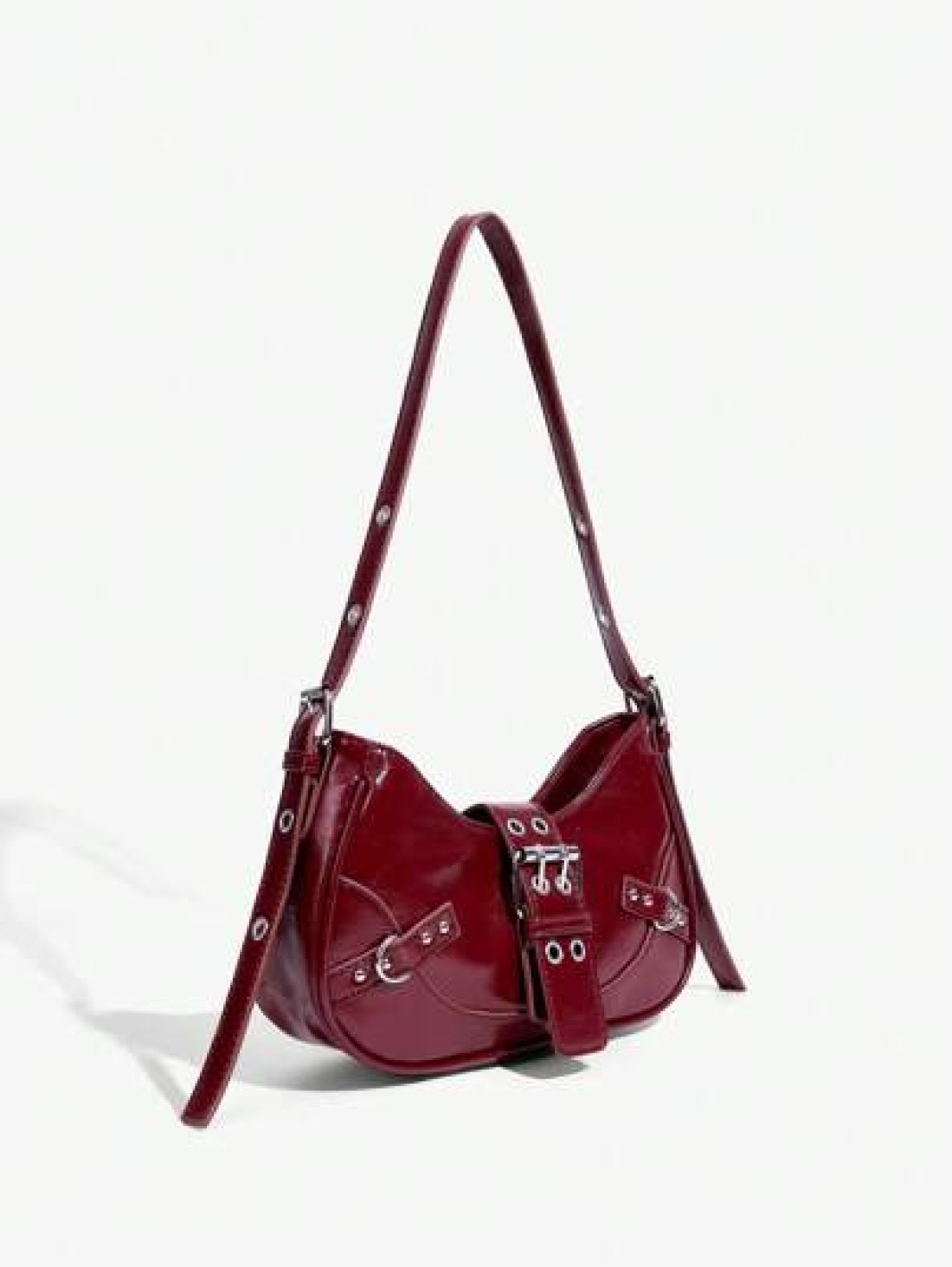 SHEIN ICON 1pc Rivet Decorated Punk Style Buckle Closure Y2K Fashion Women s Shoulder Bag Adjustable Strap For Teenagers Fashionable Burgundy Bag Valentines