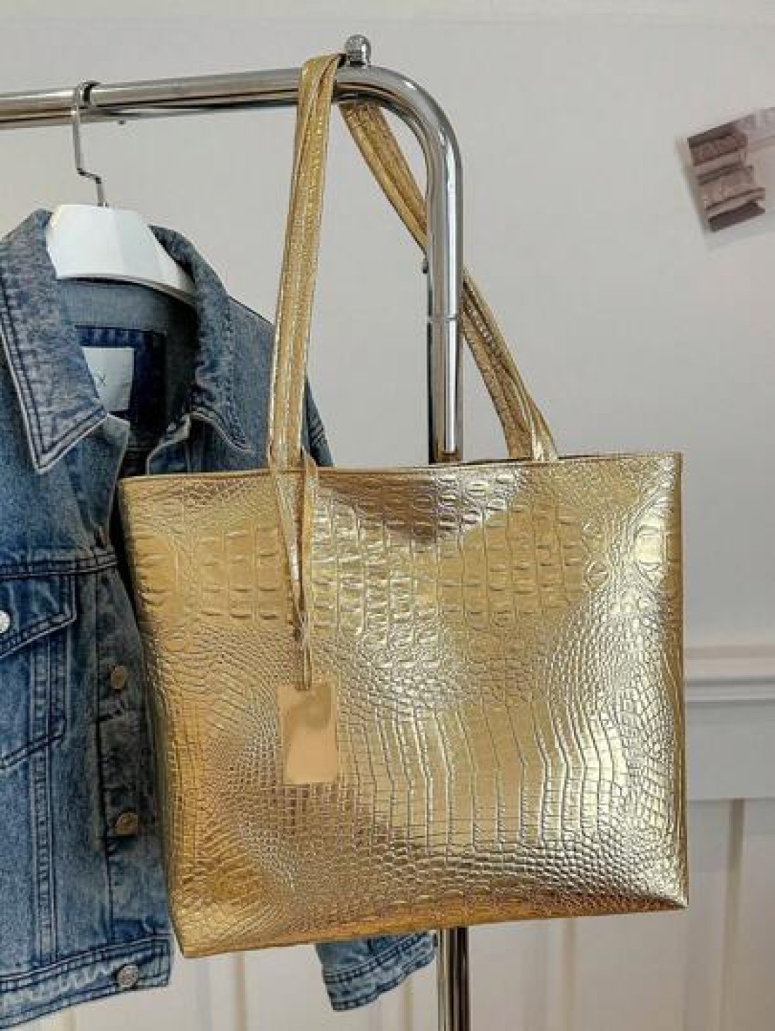 Large Capacity PU Leather Shoulder Handbag Crocodile Pattern Fashion Tote Bag Crossbody Bag Work School Commute Bag