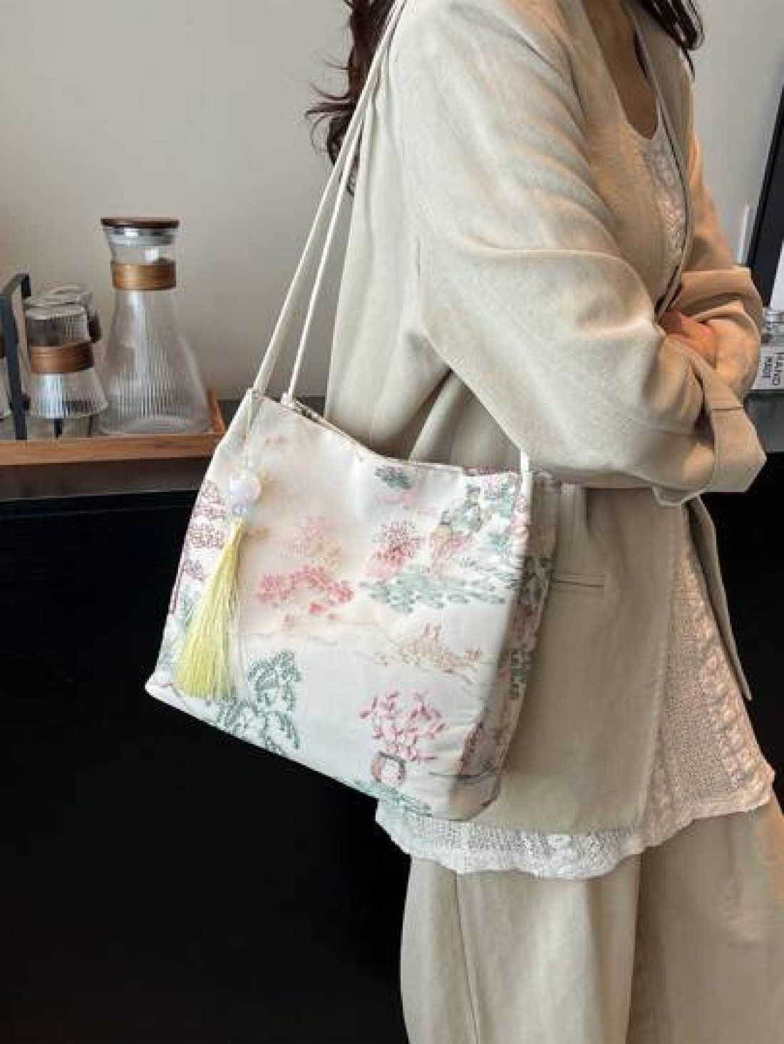 Bohemian Embroidered Women s Handbag Large Capacity Shoulder Bag Chinese Style Large Capacity Canvas Storage With Landscape Retro Pattern Multi Functional Commuter Bag Essential For Daily Work Travel