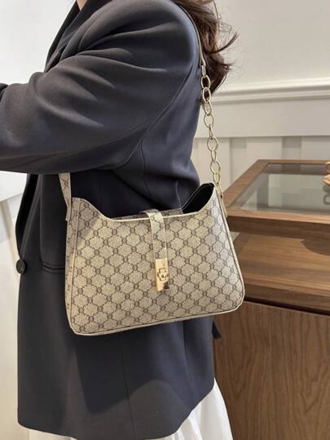 1pc Zipper Decorated With Metal Lock Floral Pattern Fashionable Versatile Casual Shoulder Bag Suitable For Women Daily Use