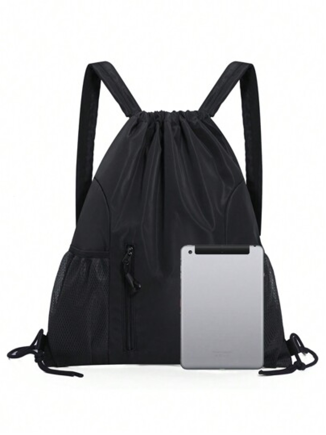 Large Stock New Arrival Water Proof Nylon Drawstring Backpack Solid Color Travel Outdoor Gym Bag Simple Outdoor Travel Backpack Weekend Summer Vacation Holiday Document Carry On Casual Black Personali