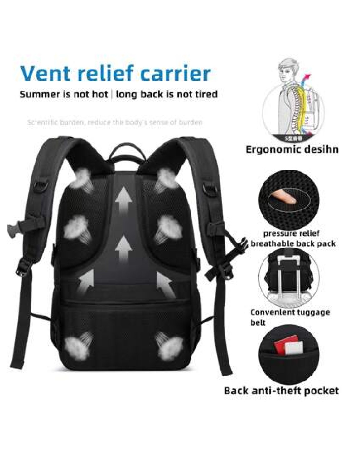 Black Water Resistant Large Capacity Anti Theft Backpack Suitable For Teenagers And Students School Supplies School Bag College Outdoor Activities Travel Hiking Work Business Leather Bag Christmas Hol