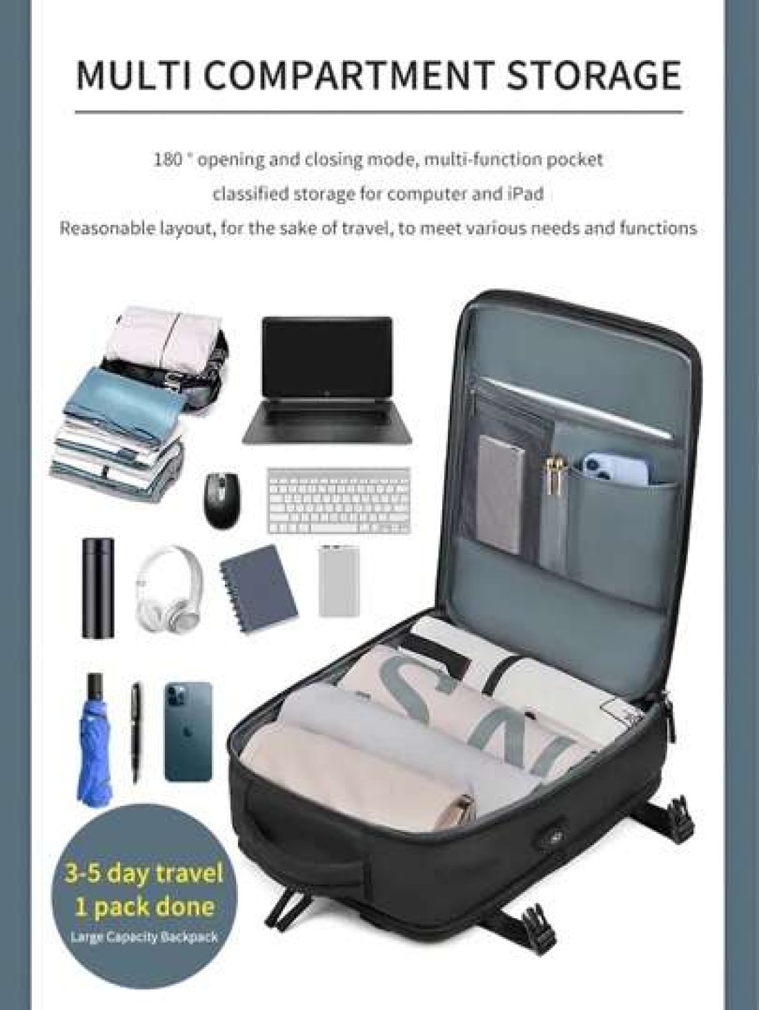 1pc Large Capacity Backpack With Shoe Compartment Casual Backpack With Charging Port Portable Laptop Bag For Hiking Camping Outdoor Recreation Student Bookbag Carry On Backpack Airline Approved Travel