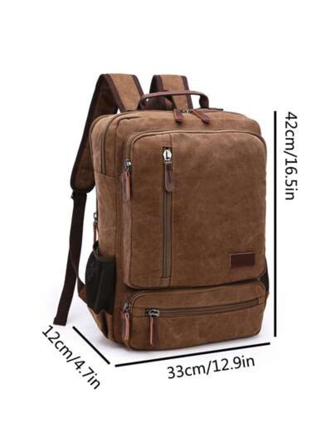 1pc Fashionable Canvas Backpack With Large Capacity And Multiple Pockets Wear Resistant Leather Handle Suitable Students Outdoor Travel Business Trip Laptop Backpack Commute Book Bag School Bag Portab