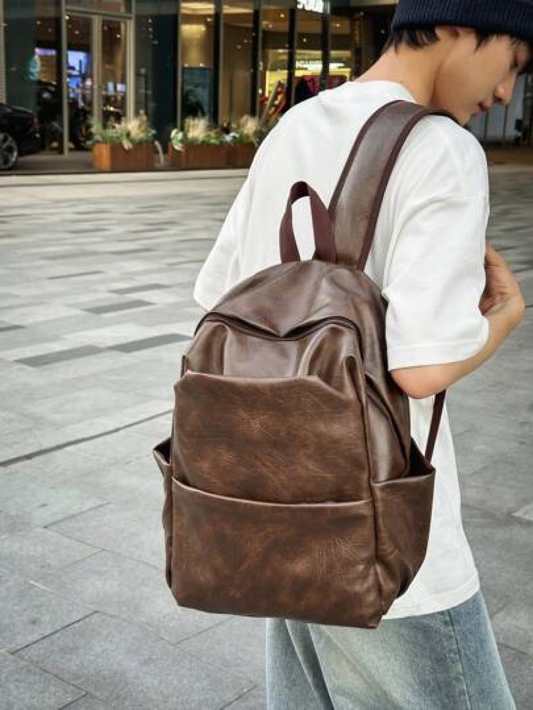 Men s Simple Functional Backpack Large Capacity Water Repellent Oil Wax Leather Material Multi Compartment And Multi Compartment Wear Resistant Backpack Sponge Buffer Zone On The Back Widened Comforta