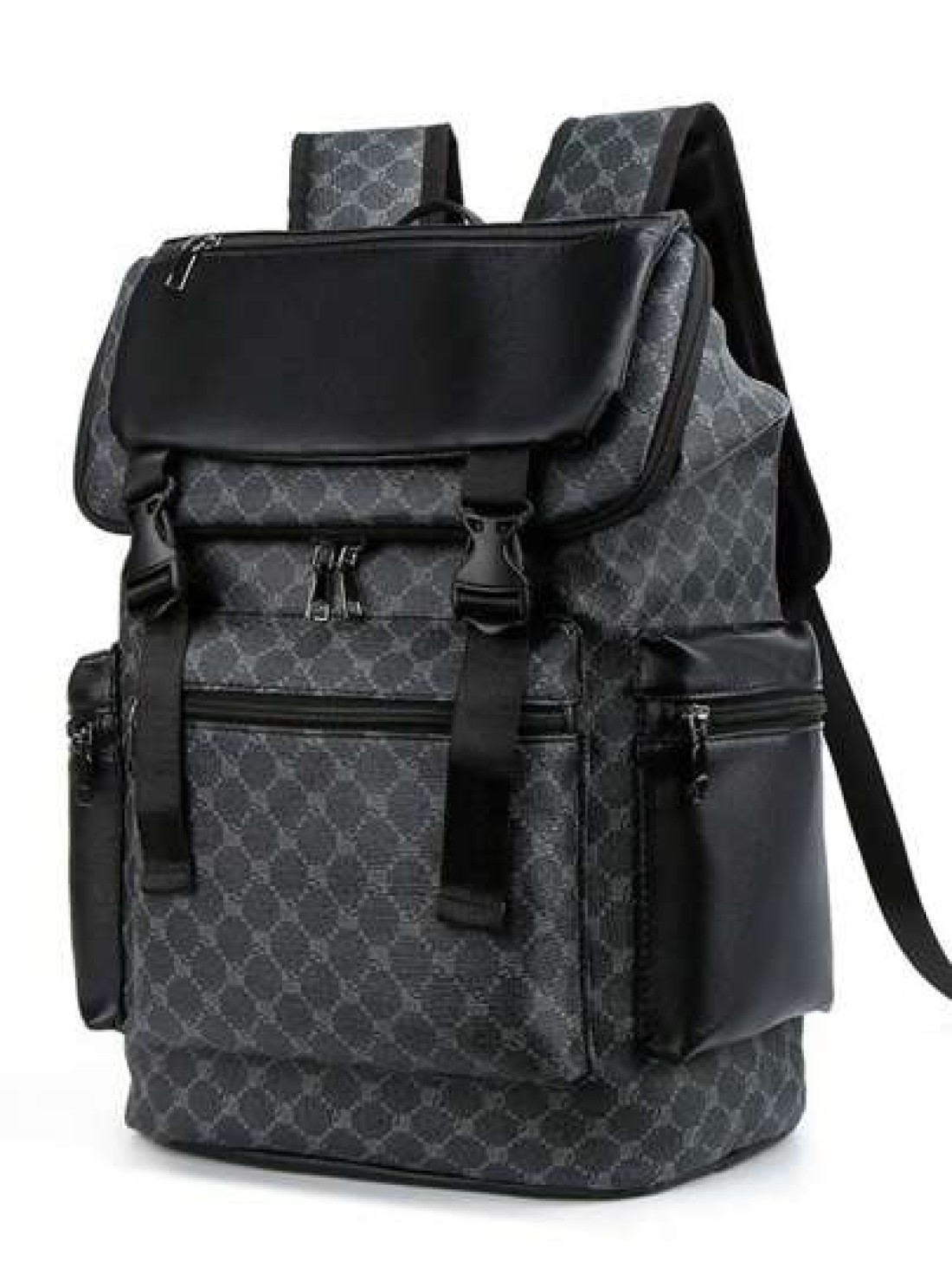 1pc Men Fashion Backpack Casual Daypack With Printing Large Capacity Travel Laptop Rucksack Hiking Backpack With Zipper PVC Black Bag Gift For Men Men s Accessories