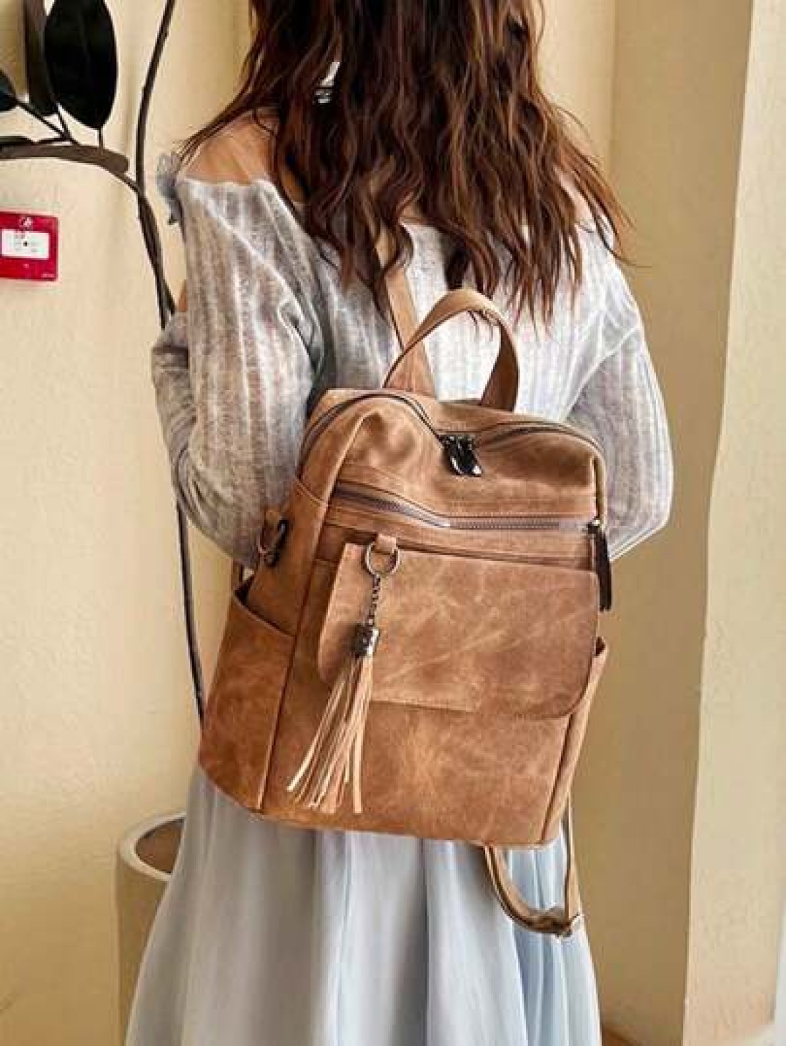 Chic Tassel Faux Leather Backpack For Women Versatile Waterproof With Adjustable Straps Zip Closure Perfect For Casual Outings