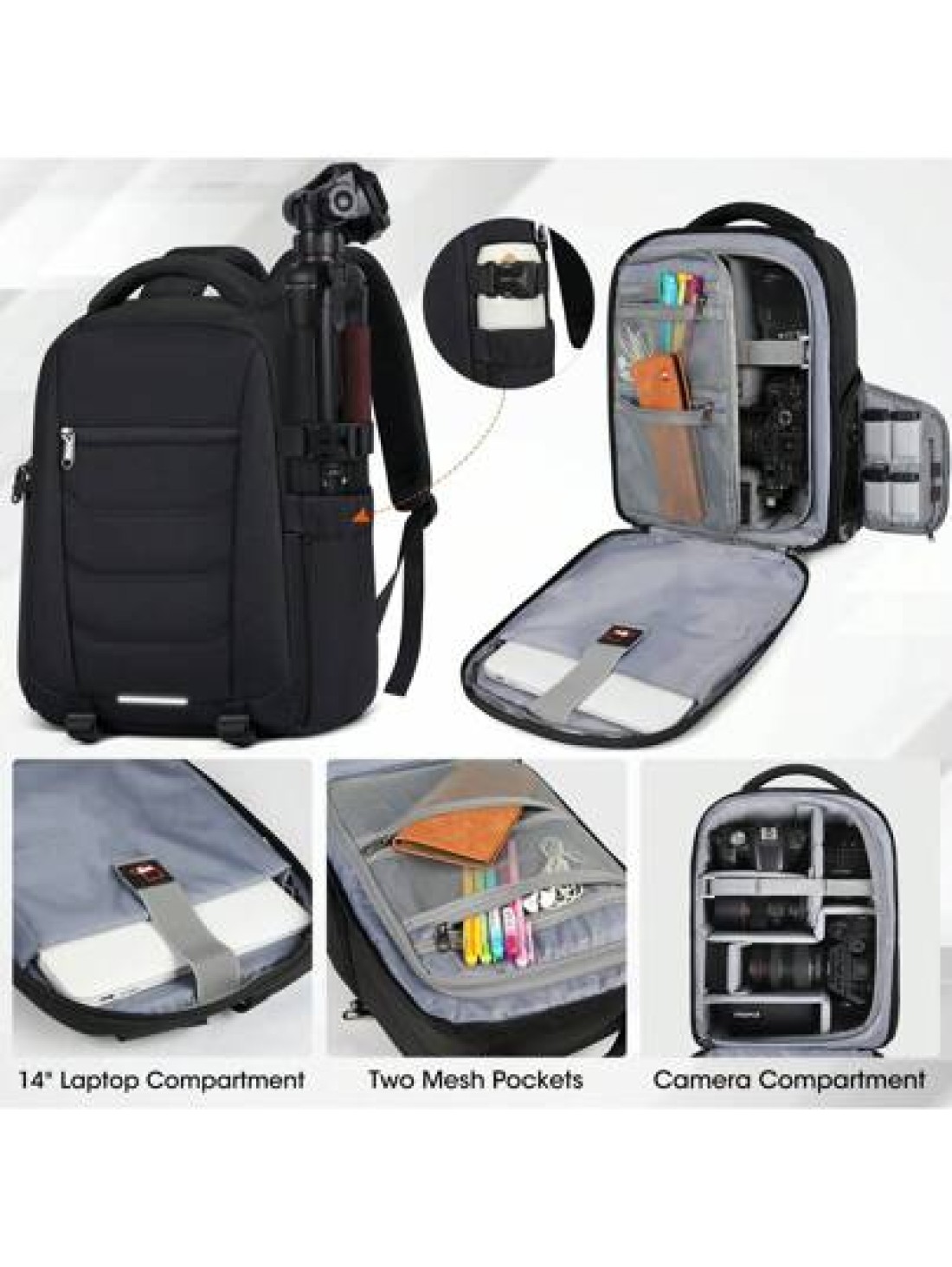 NEWHEY Camera Bag Backpack Professional For DSLR SLR Mirrorless Camera Waterproof Laptop Back Pack 14 15 6 Inch With Rain Cover Anti Theft Travel Case Large Capacity Photography Backpack Bags For Trav
