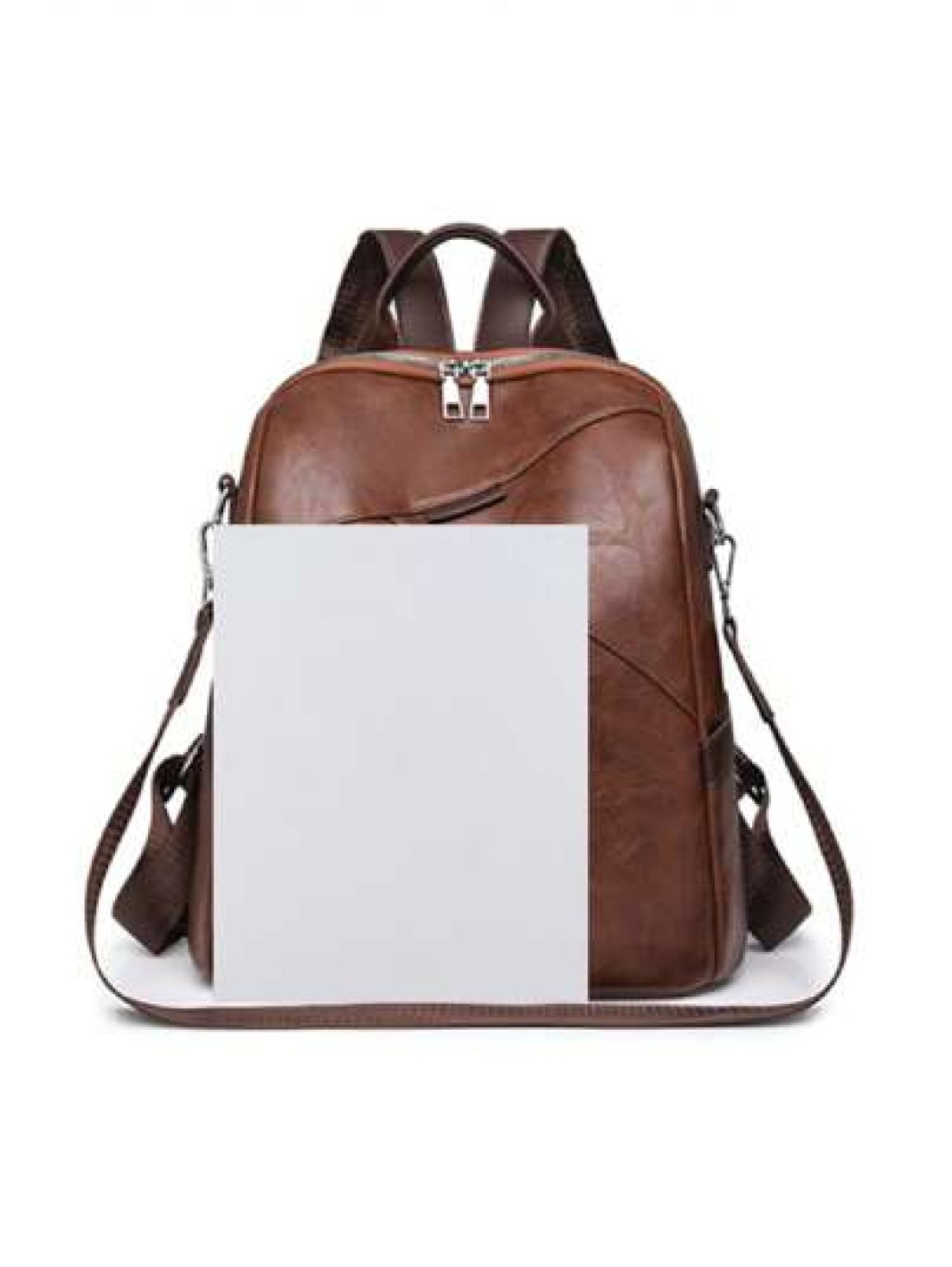 Fashionable Backpack Retro Korean Style Large Capacity Casual Faux Leather Adjustable Shoulder Strap Zipper Closure Polyester Lining Embroidered Line Details For Daily Commute