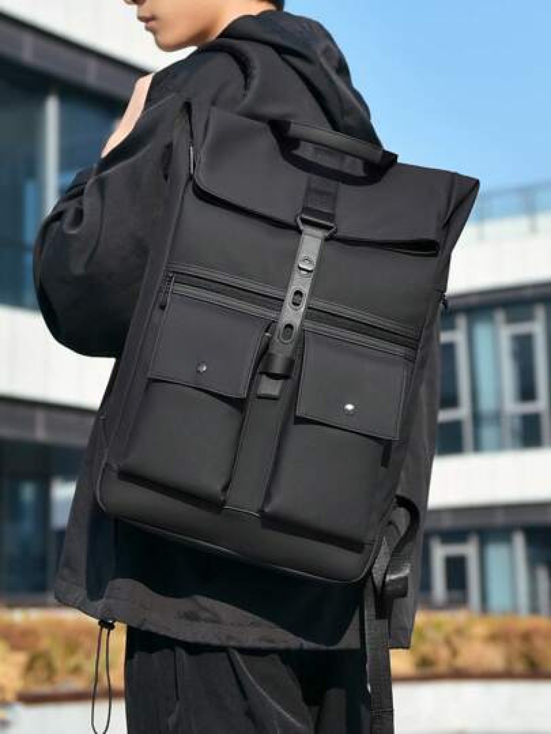 peach tree Large Capacity Business Backpack Travel Backpack School Backpack Laptop Backpack PU Leather Streamlined Fashion Suitable For Back To School And Travel Black Outdoor Multi Function Leisure B