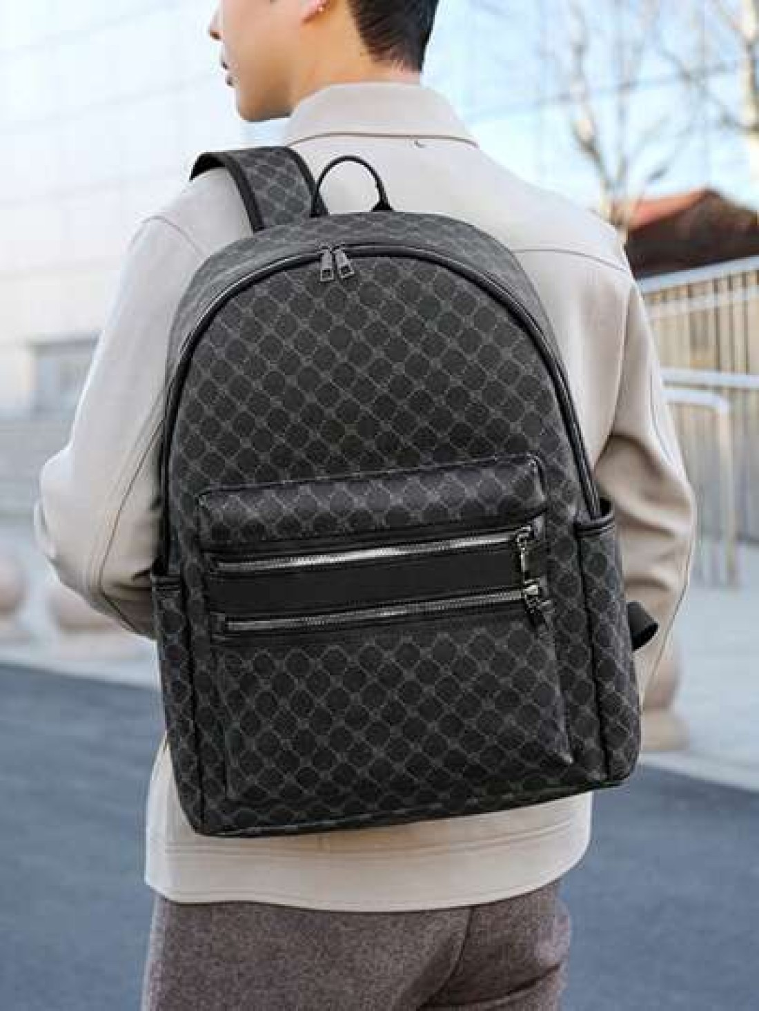 Large Capacity Printed Retro Backpack Unisex Fashion PU Leather Business Laptop College School Bag