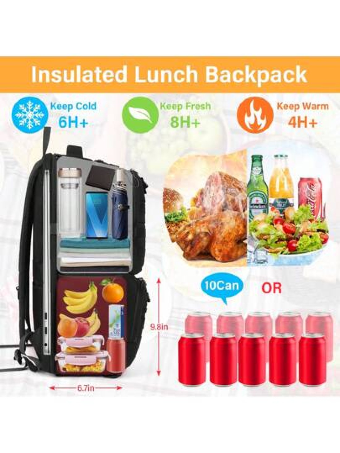 NEWHEY Lunch Backpack For Men 17 3 Inch Laptop Backpack With USB Charging Port Waterproof Work Backpack With Insulated Lunch Bag For Travel College Business With MOLLE Design Vacation Travel Backpack