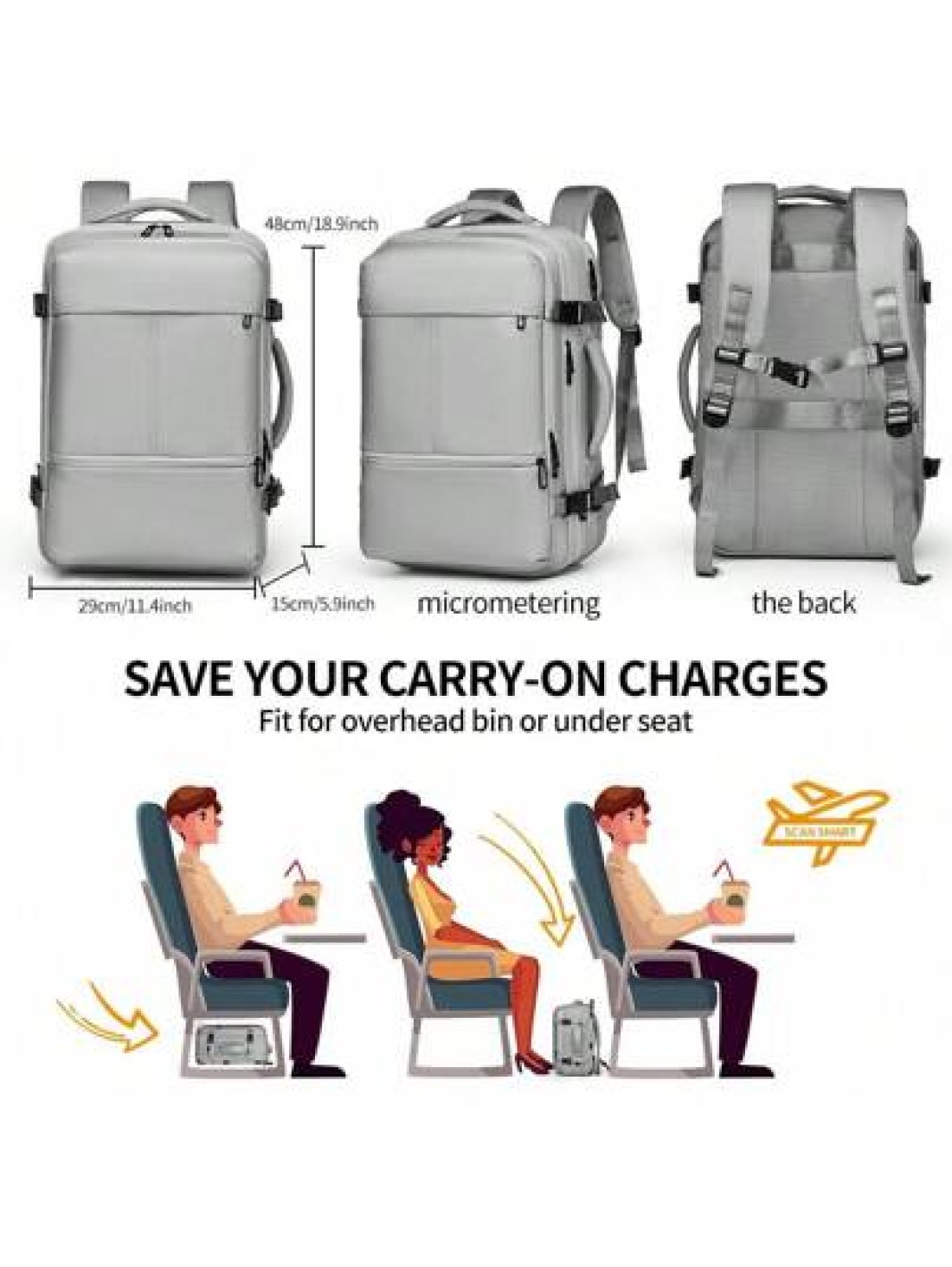 Clevn Kare Large Multi Compartment Travel Backpack Space Saving Design Fabric Carry On Friendly Suitable For Weekend Getaways Camping And Laptop Storage Compression System Dual Handle Backpack
