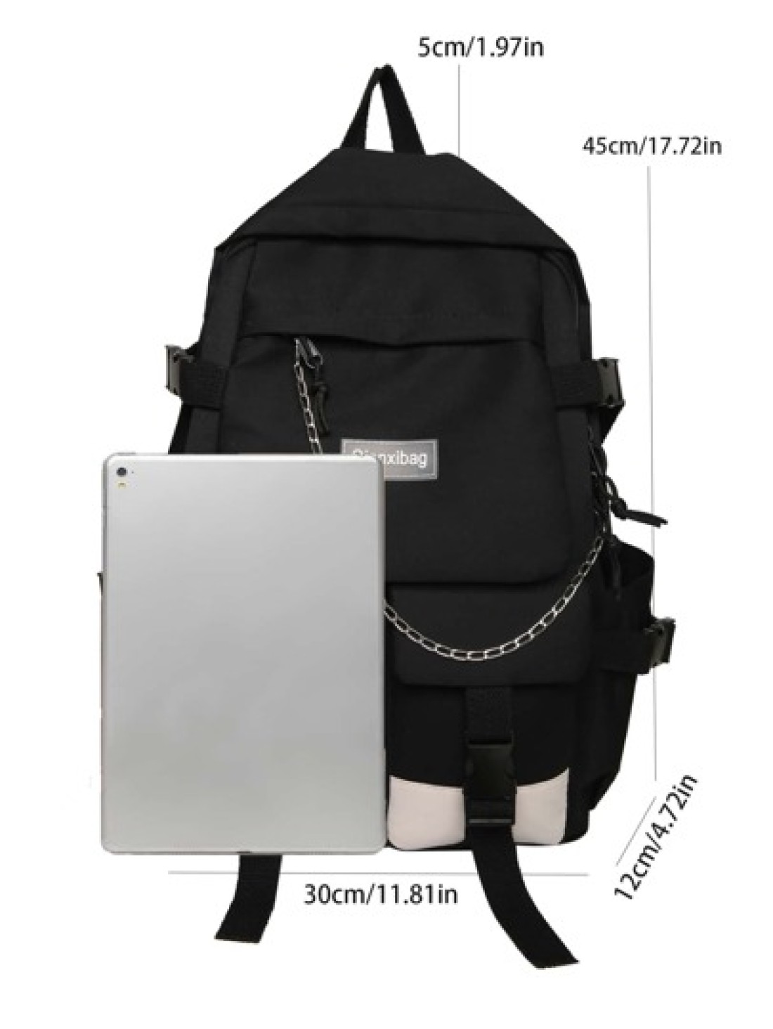 Men Letter Patch Chain Decor School Backpack Laptop Bag Bookbag Rucksack Shoulder Bag Travel Bag Sport Bag College Bag For School College Business Outdoor Hiking Travel Camping Sport Students Hip Bag