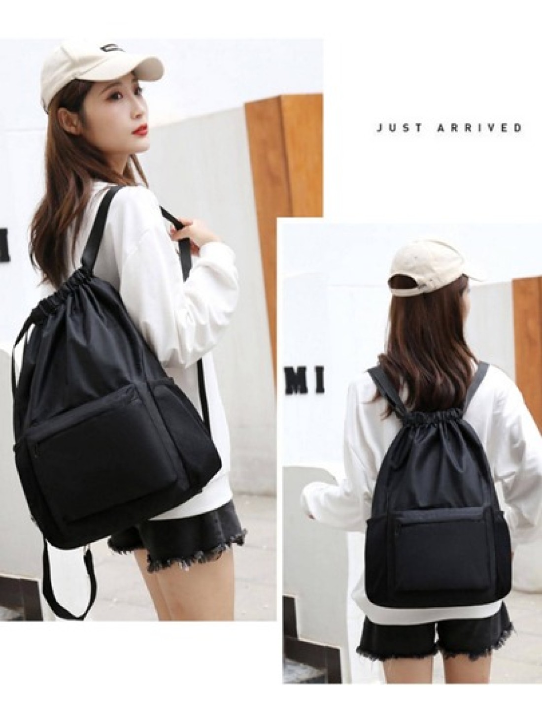 Drawstring Backpack Fashion School Gym Drawstring Camping Bag Casual String Knapsack School Backpack Schoolbag For Travel College School Commute Lightweight Sport Bag Black Backpack University Dorm Pr