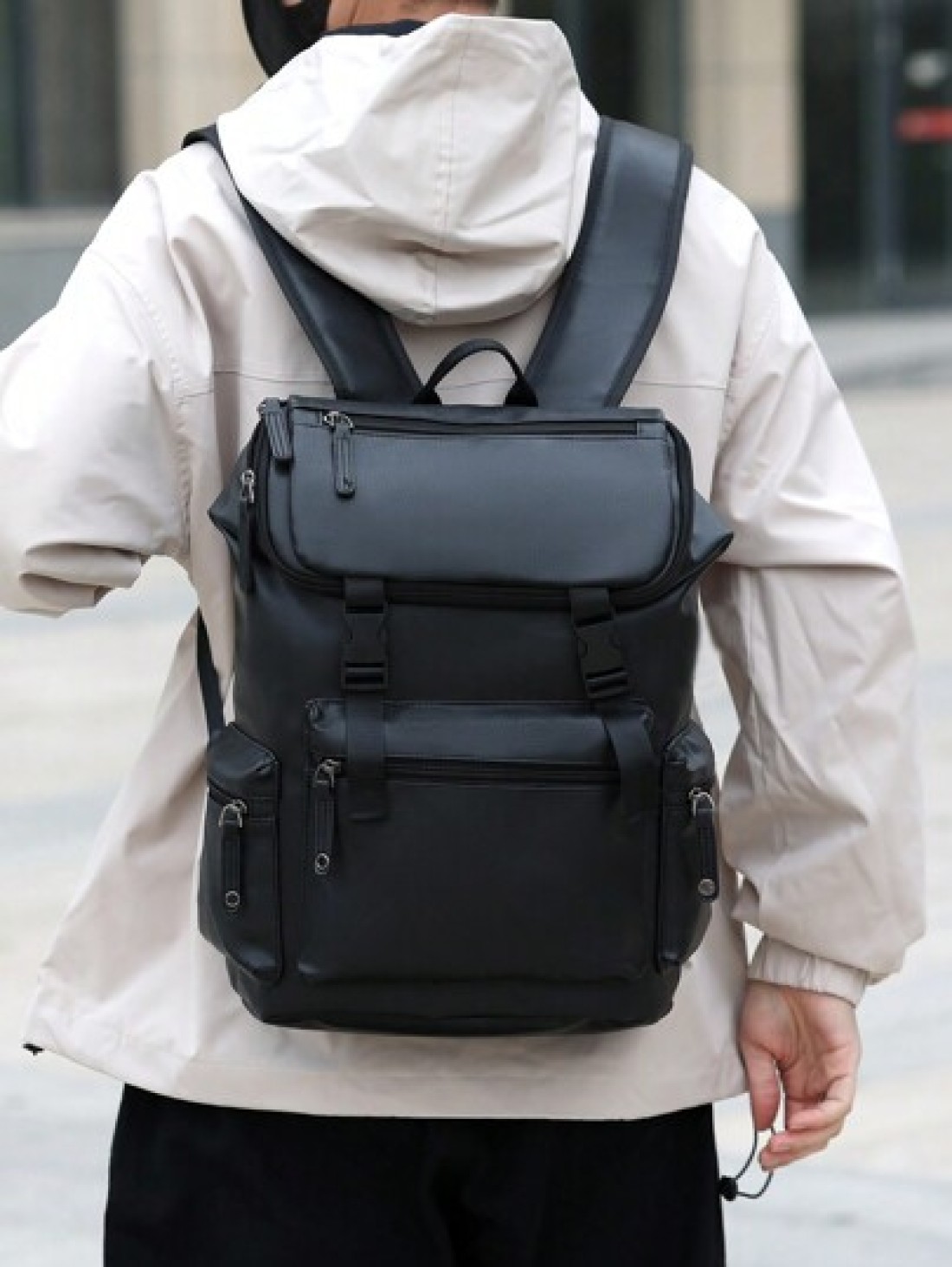 Large Capacity Pu Commuting Travel Backpack Rucksack College Bag School Bag Multi Functional British Style Flap Backpack Retro Plaid Print Computer Bag Drawstring Flap Pockets Backpack Outdoor Vacatio