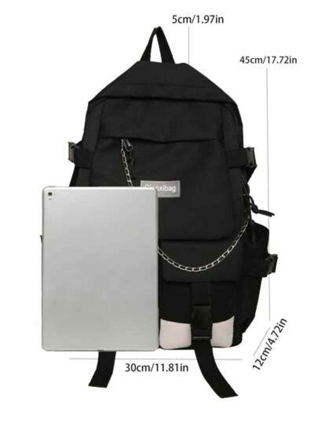 Dual Pocket Chain Decor Men s Casual Backpack School Supplies