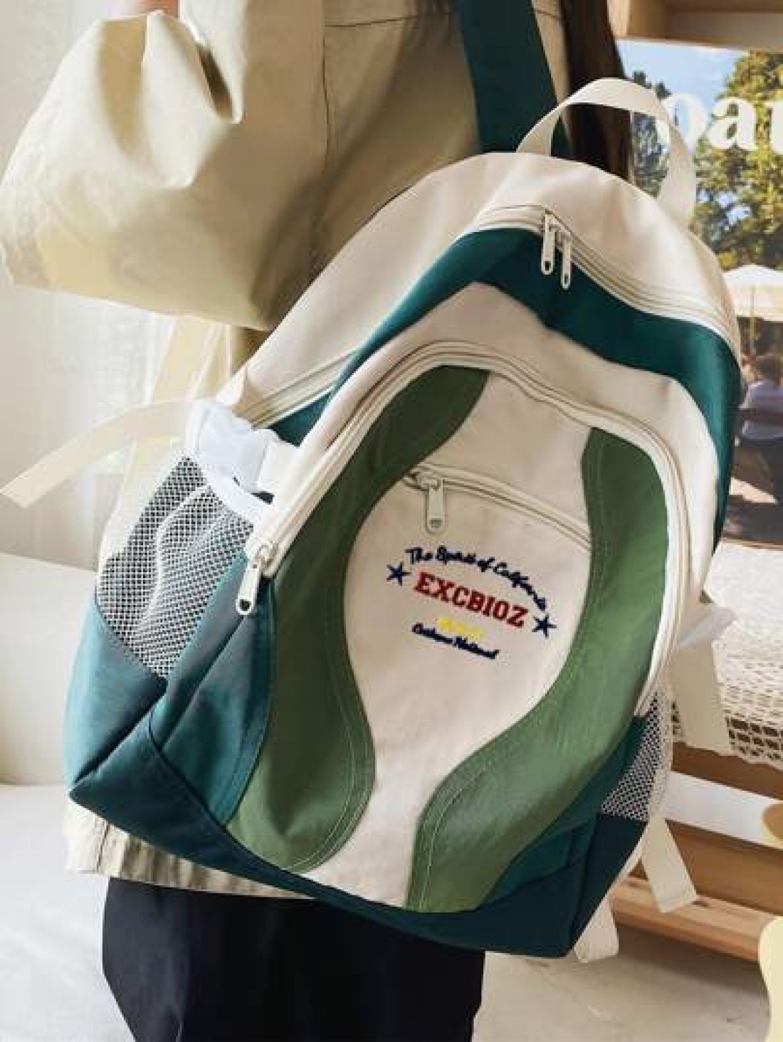 Green Fashion Lightweight Color Block Letters Simple Preppy Style Backpack Street Casual Junior High School Students Co Ed Backpack Rucksack Summer School Bag School Backpack School Supplies Holiday E
