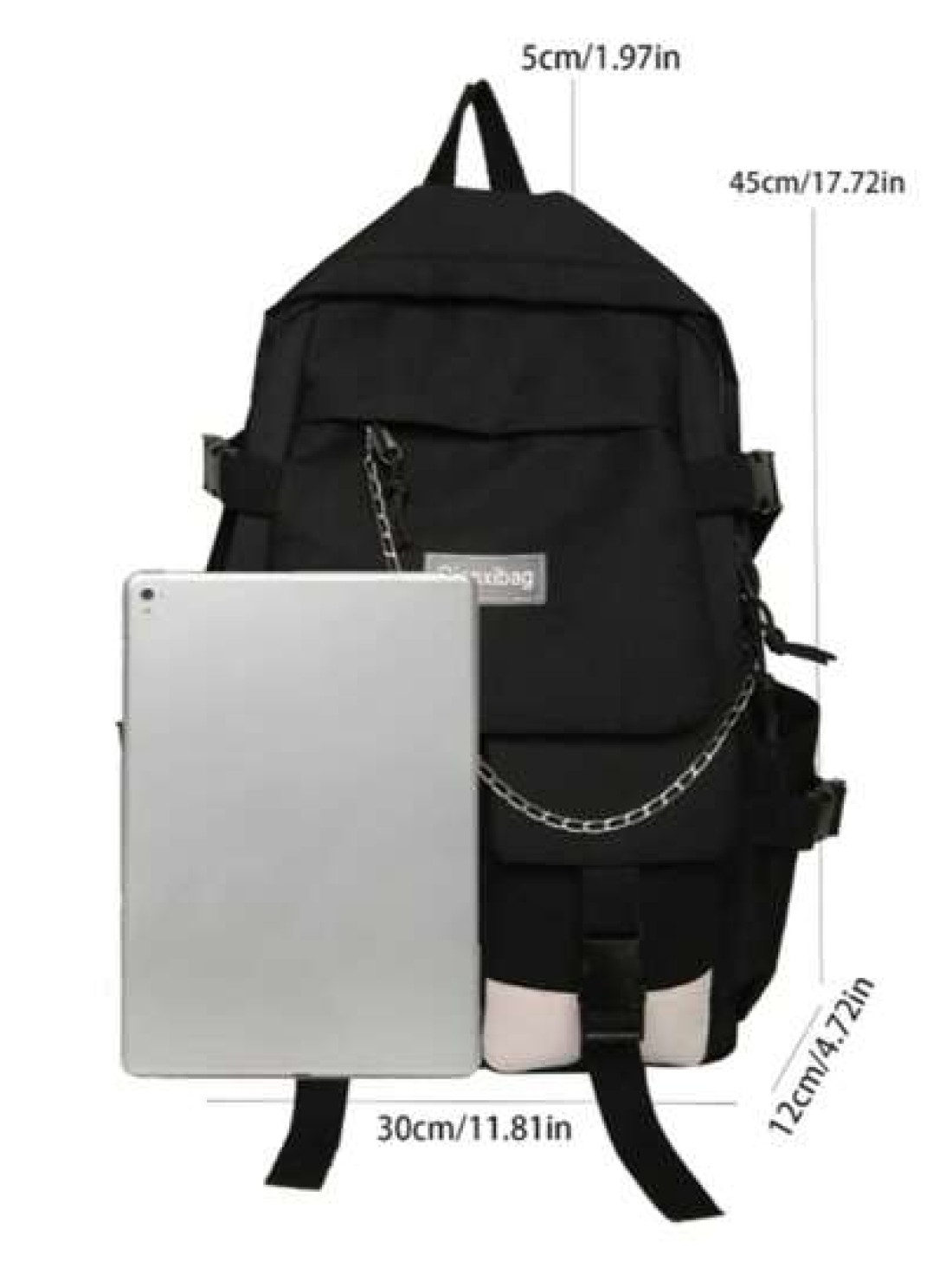 Casual And Fashionable Double Pocket Buckle Chain Decoration Men s Casual Backpack