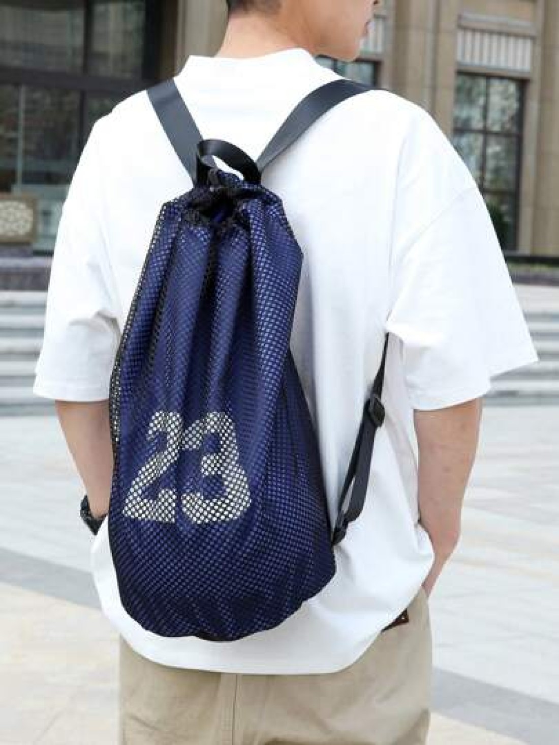 Casual Men Backpack Basketball Bag With Drawstring Closure Large Capacity Mesh Hollow Out Travel Backpack Handbag Shoulder Bag Laptop Bag Couple Backpack Student Backpack Holiday Travel Luggage Bag Mu