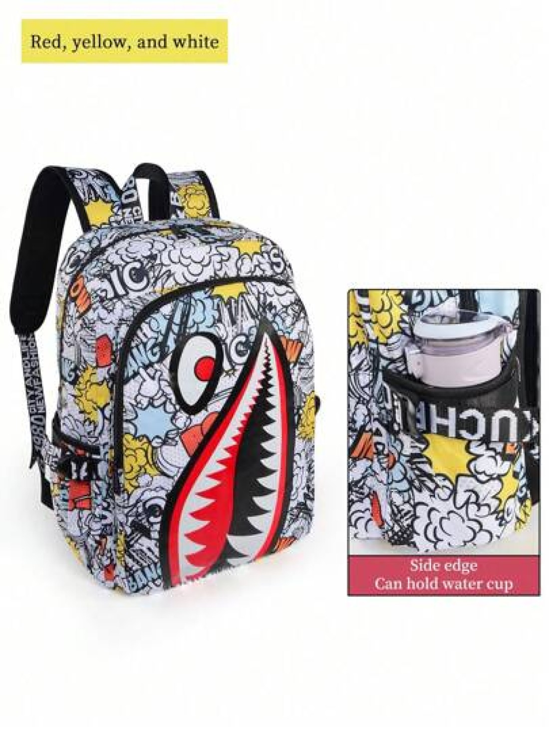 Unisex Fashion Shark Mouth Print Backpack Shoulder Bag Contrast Blue Lightning Graphic School Laptop Bag With Adjustable Strap Random All Over Printed