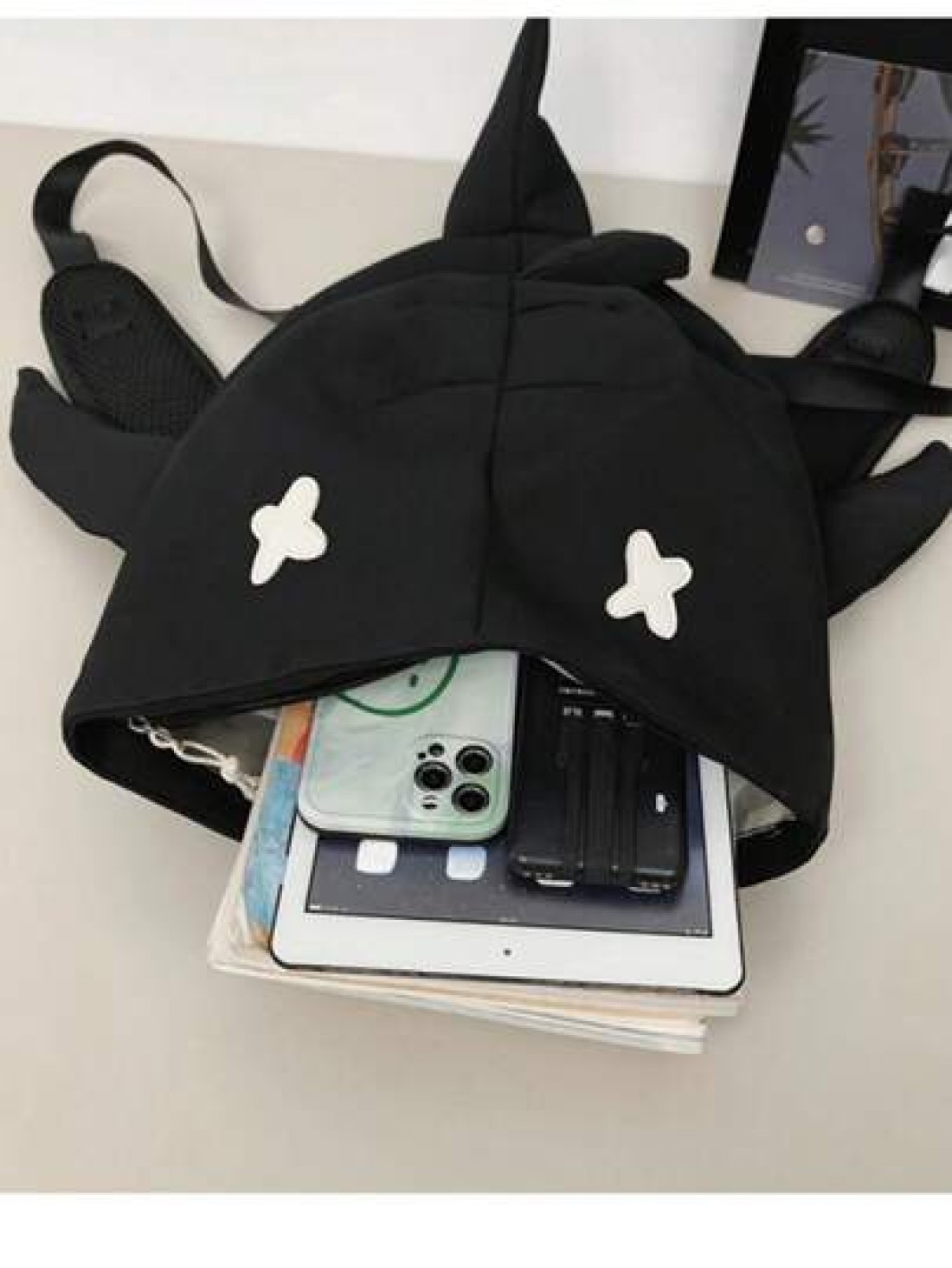 1pc Black Nylon Shark Shape Creative Cartoon Men s Backpack Large Capacity Student Schoolbag Cute Fashionable Personalized Novelty Fits Phones Tablets Books Water Bottles Adjustable Straps Suitable Fo