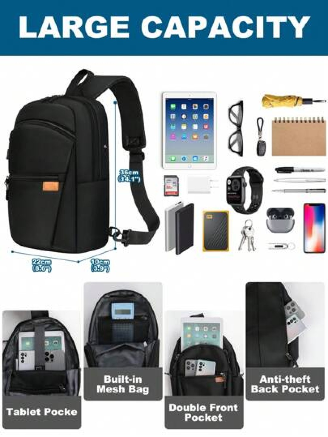 Sling Bag For Men Lightweight Waterproof Chest Crossbody Bag Anti Theft Multipurpose Sling Backpack For Outdoor Sport Business