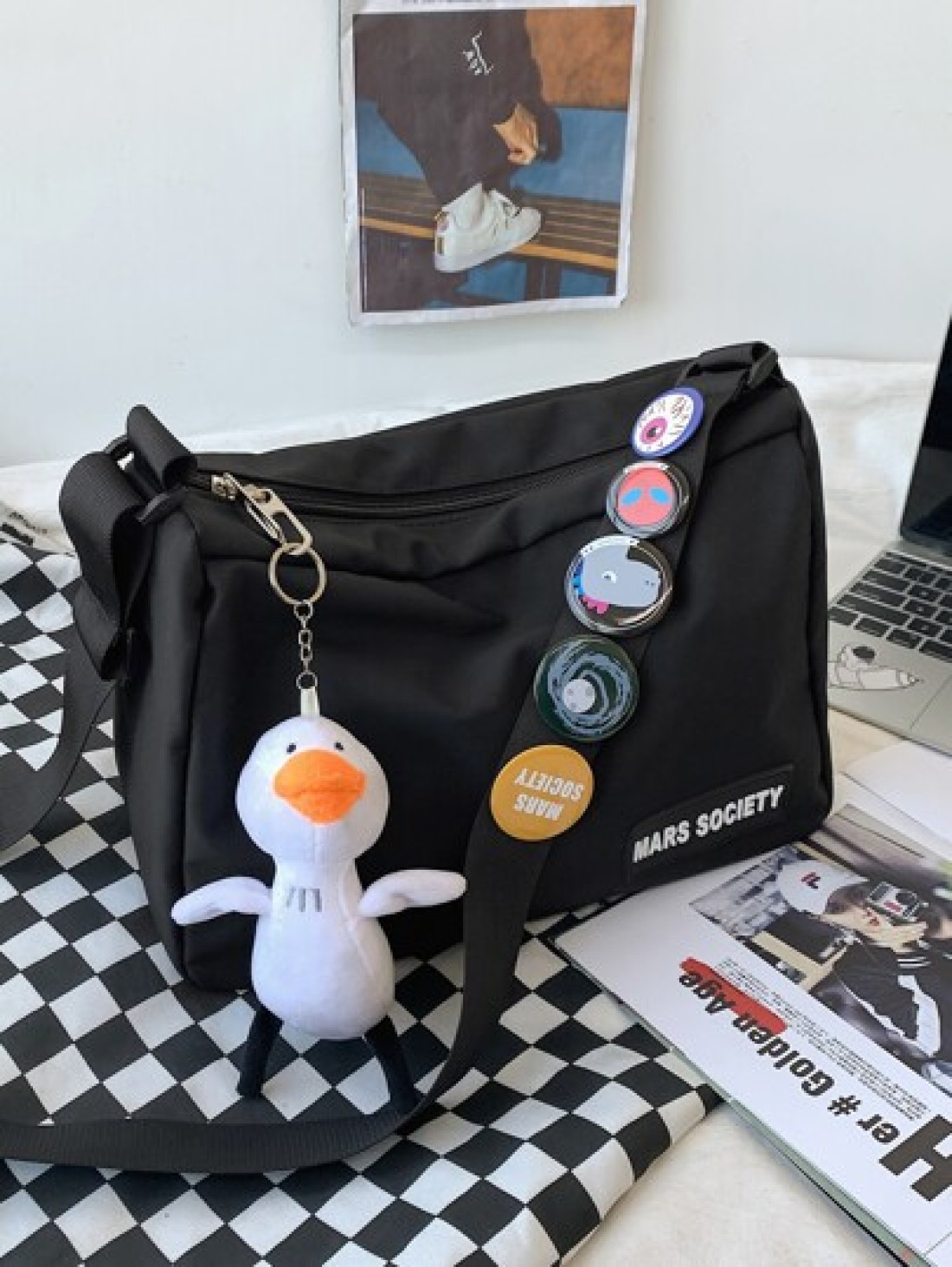 Men s Casual Versatile Water Proof Nylon Material Cartoon Pendant With Shoulder Diagonal Shoulder Bag And Complimentary Badge Crossbody Bag Sling Bag For Holiday Summer Multi Functional School Bag Stu