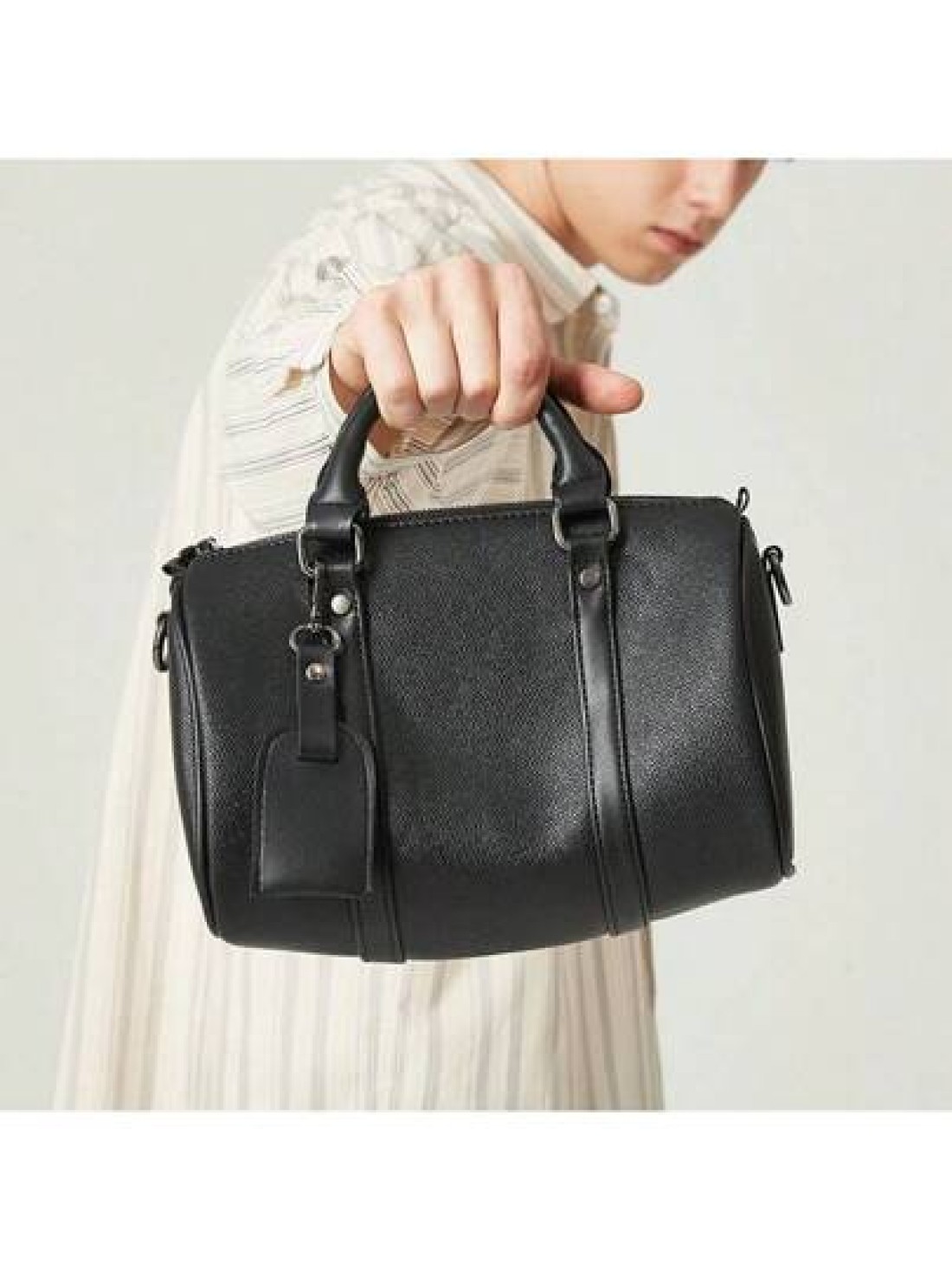 American Niche Minimalist Men s Bag Crossbody Bag Fashion Boston Pillow Bag Houndstooth Letter Geometric Pattern Print Block Bag PU Leather Classic Cylindrical Shoulder Bag Street Style Small Bag Hand
