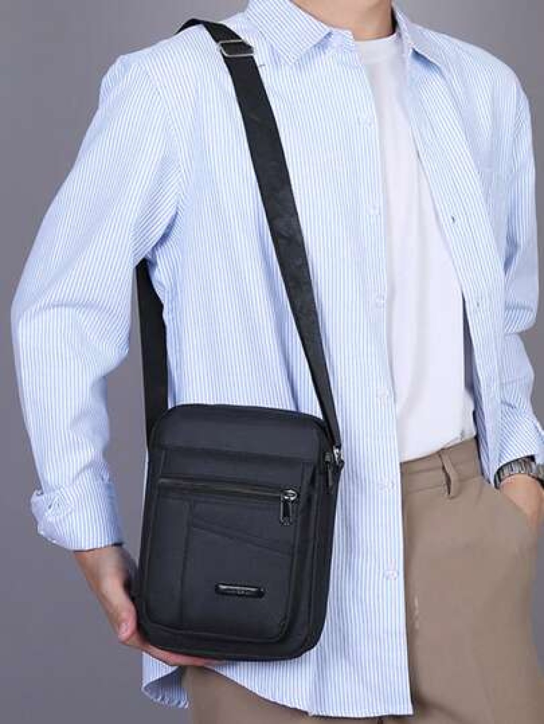 New Shoulder Bag Men s Bag Multi Zipper Oxford Cloth Mobile Phone Bag Crossbody Bag Canvas Leisure Backpack Sling School Nylon Black Bag Multi Functional Commute Bum Bag Rider Bag Gym Bag Black Bag Hi