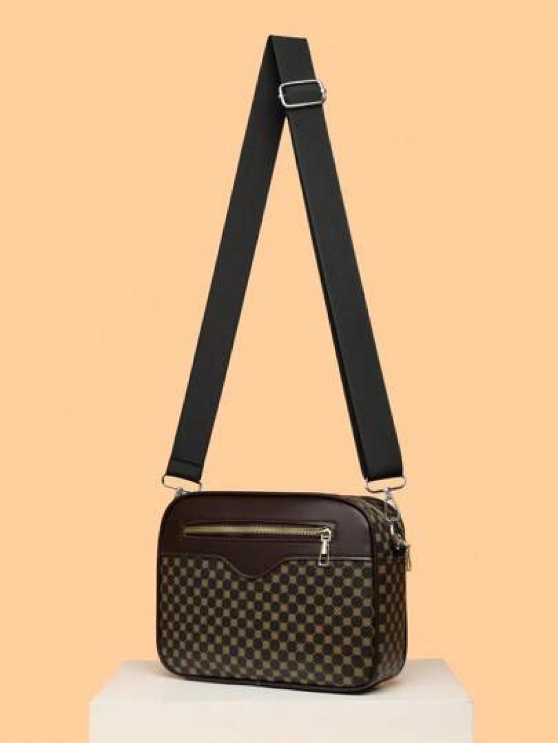 Men s Casual Checkered Shoulder Bag New Korean Leather Crossbody Bag Fashionable Small Square Bag Brand Splicing Small Backpack