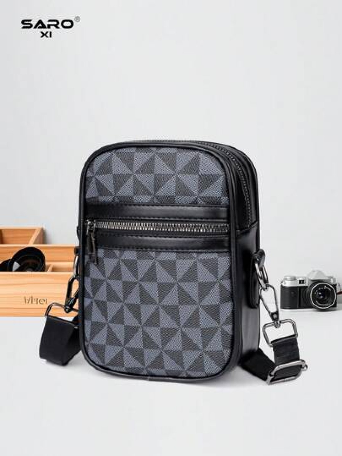 1pc Retro Men s Shoulder Bag Side Pocket Messenger Bag Casual Crossbody Bag Multi Functional For Commute PVC Black Simple Design Gift For Boyfriend Fashion