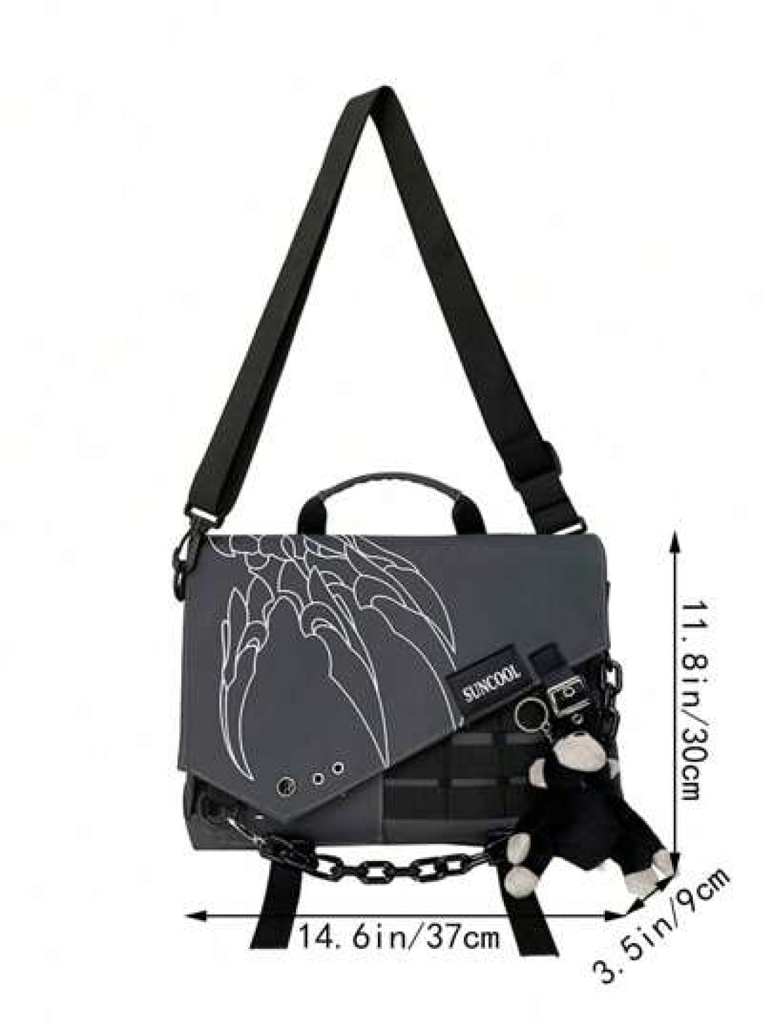 Cloth Large Capacity Casual Vacation Graffiti Chain Shoulder Bag For Men Punk Style Leisure Bag With Pendant