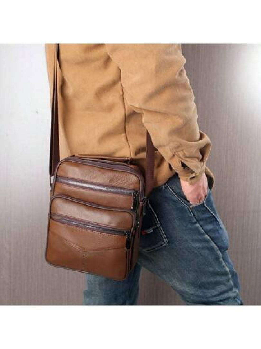 Top Grain Leather New Business Men s Messenger Bag Multi Layer High Capacity Lightweight Suitable For Commuting Travel Shopping Soft Texture Wear Resistant Waterproof