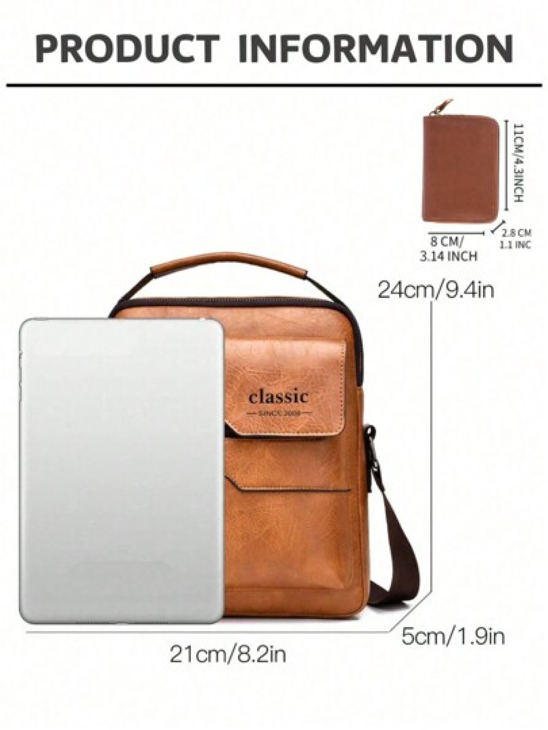 2pcs Set Retro Messenger Bag PU Leather Shoulder Bag With Wallet Large Capacity Headphone Hole Casual Minimalist Style For Commuting Business Travel Gifts For Friends Family Summer Summer Bag Spring B