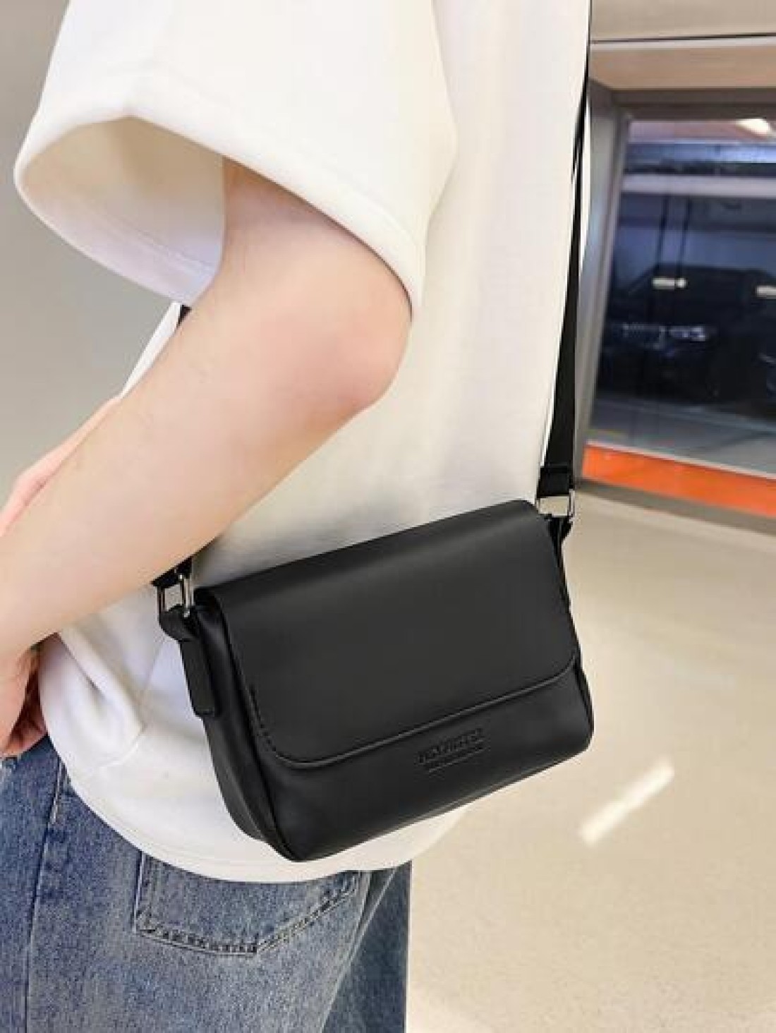 Men s Business Style Minimalist Letter Print Crossbody Bag With Flap Leather Business Casual Shoulder Bag Side Bag Sling Bag For Travel Vacation School Holiday Sport Waterproof Lightweight Dorm Univer