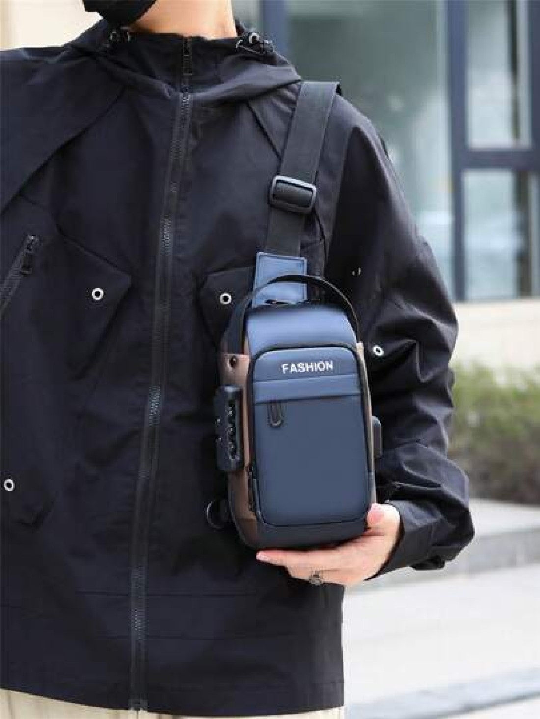 Fashion Versatile SUB Plug Motorcycle Bag Outdoor Casual Travel Sport Street Party Power Bank Umbrella Coins Keys Multi Function Men Shoulder Messenger Bag